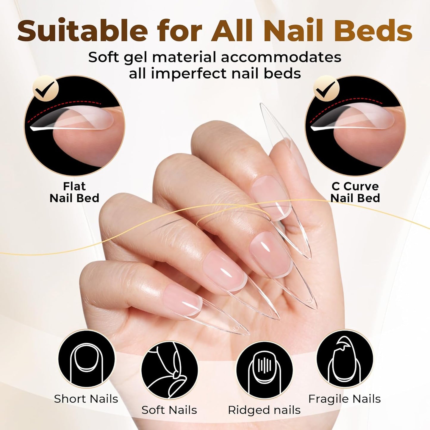 Long Stiletto Nail Tips - 504PCS Full Cover Pre-Etched Almond Clear Fake Nails | Sturdy Acrylic for DIY Extensions, 12 Sizes