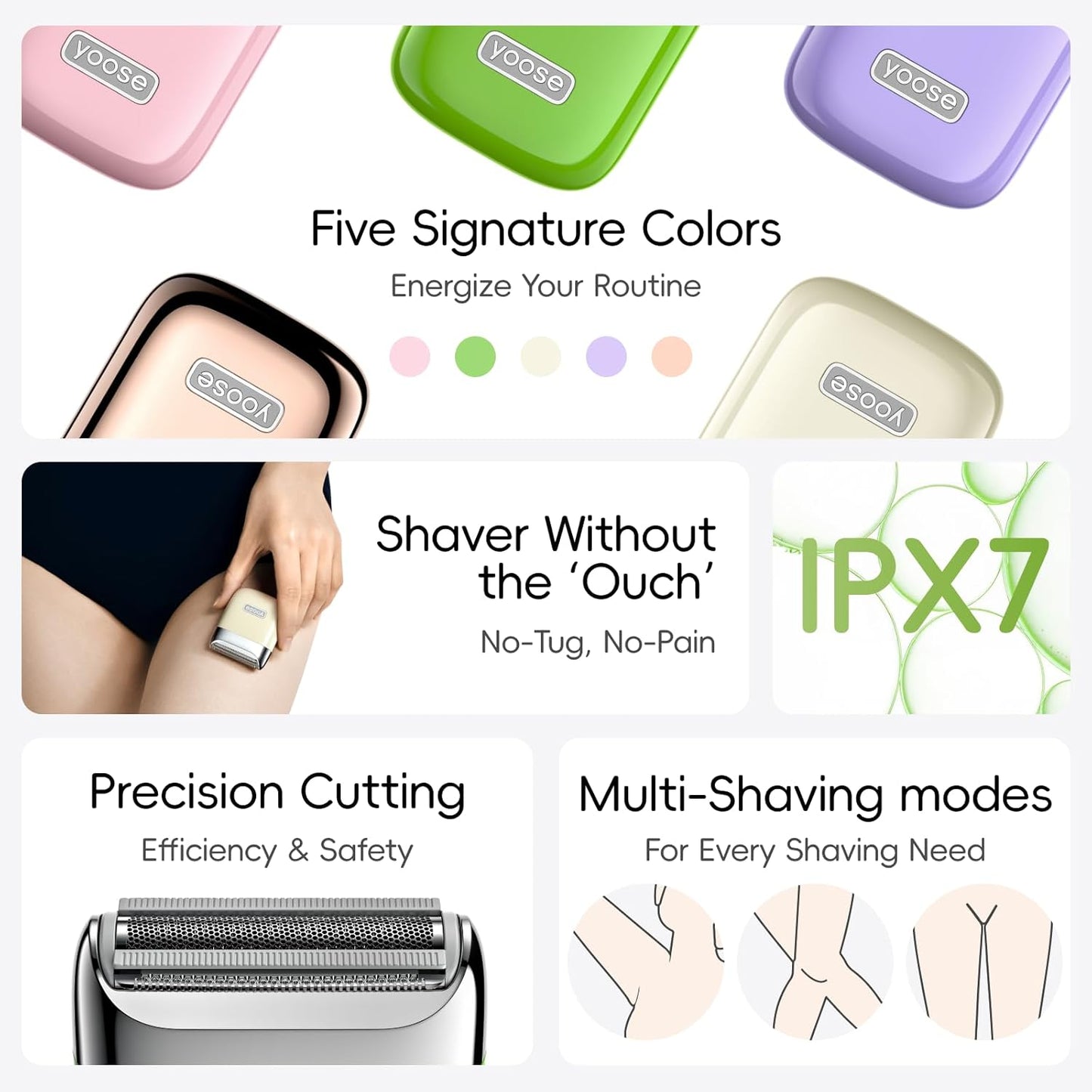 Electric Razors for Women - IPX7 Waterproof Bikini Trimmer | Portable USB-C, Multi Shaving Modes, Porcelain White