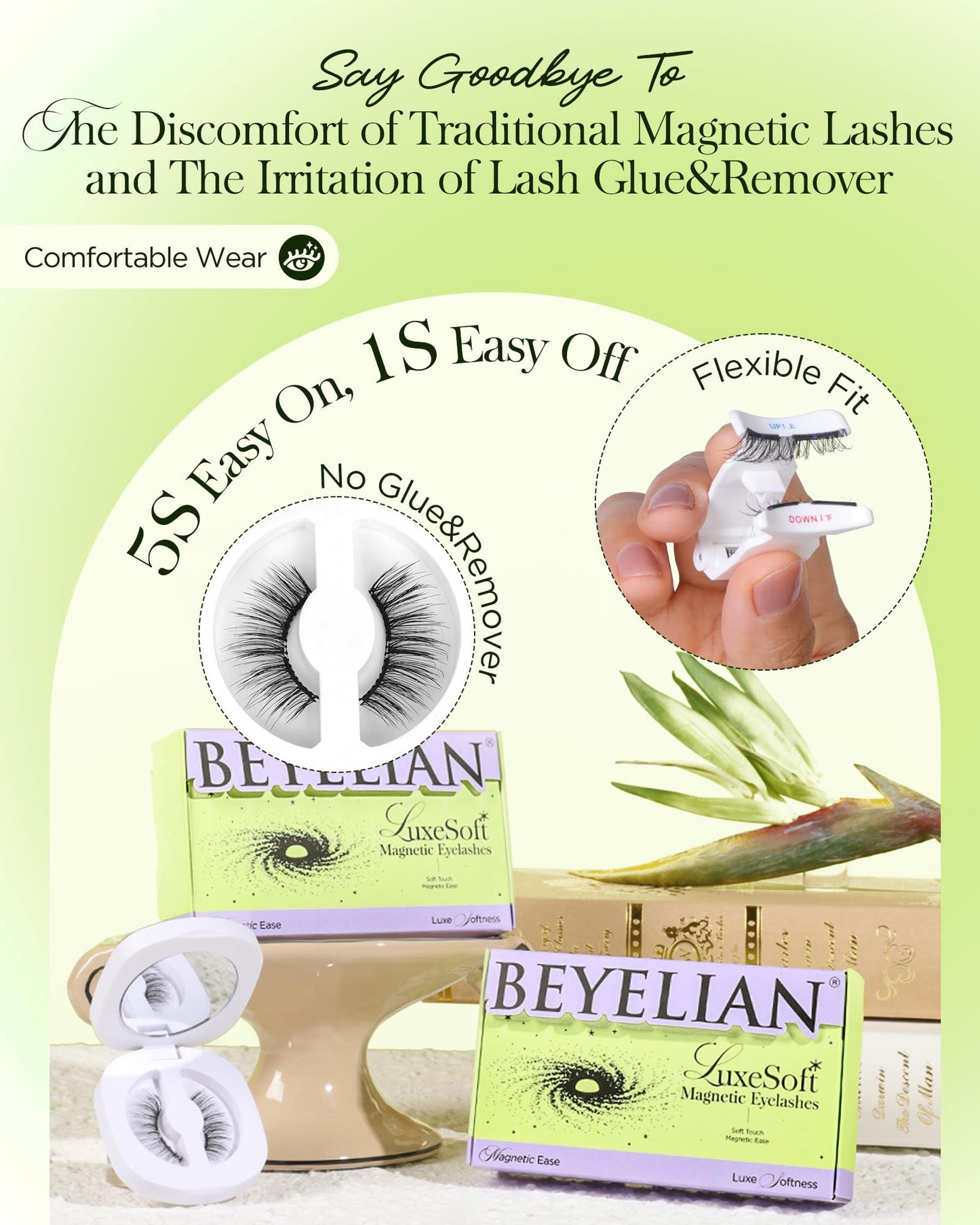BEYELIAN Magnetic Eyelashes with Applicator Kit, Upgrade Soft Magnetic Lashes Reusable False Lashes Natural Look, No Glue Needed for Eye (Lightweight & Comfortable)