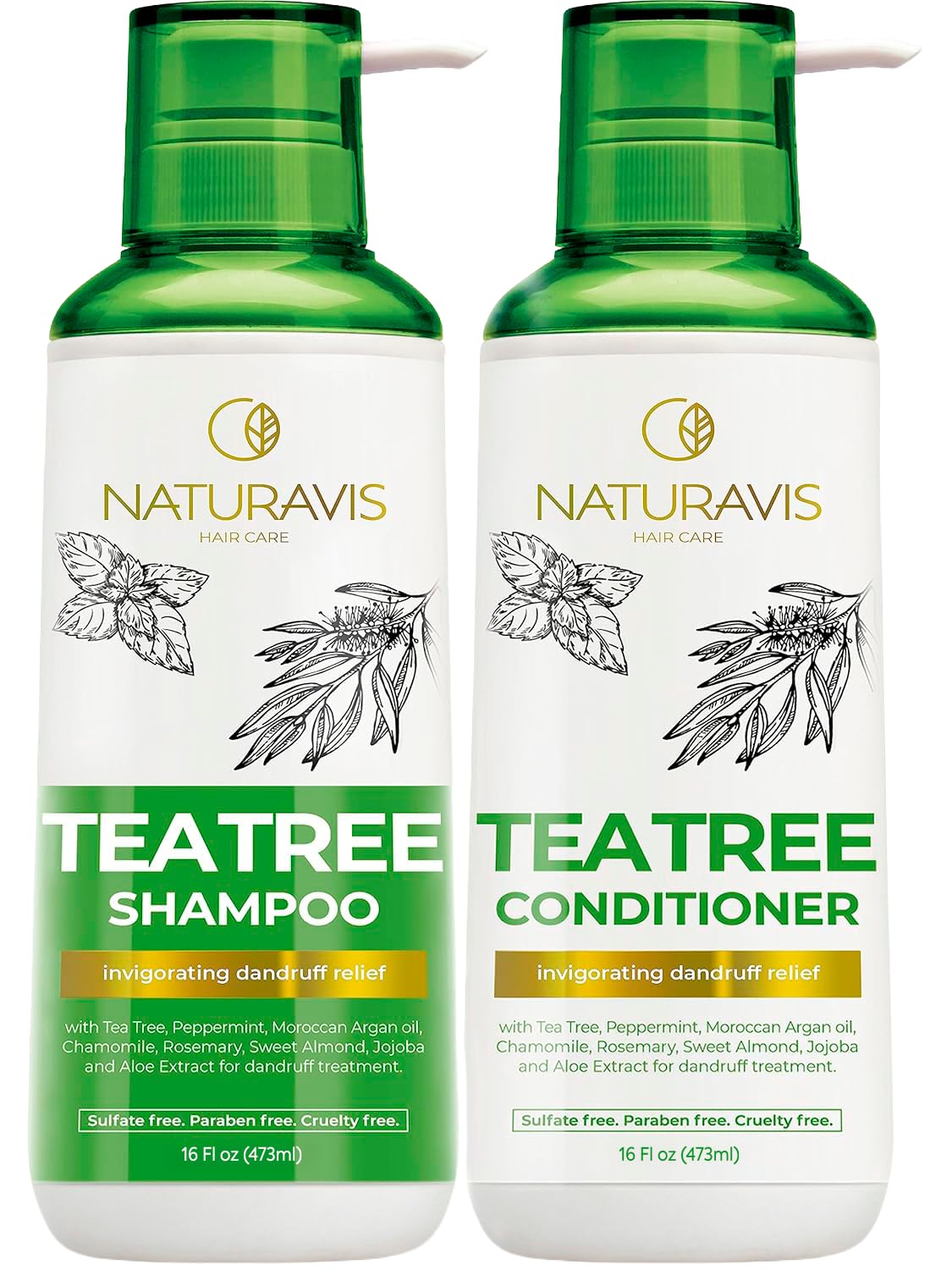 Tea Tree Oil & Mint Shampoo and Conditioner Set - Sulfate-Free, Hydrating Formula for Dandruff Relief | Color Safe, Unisex