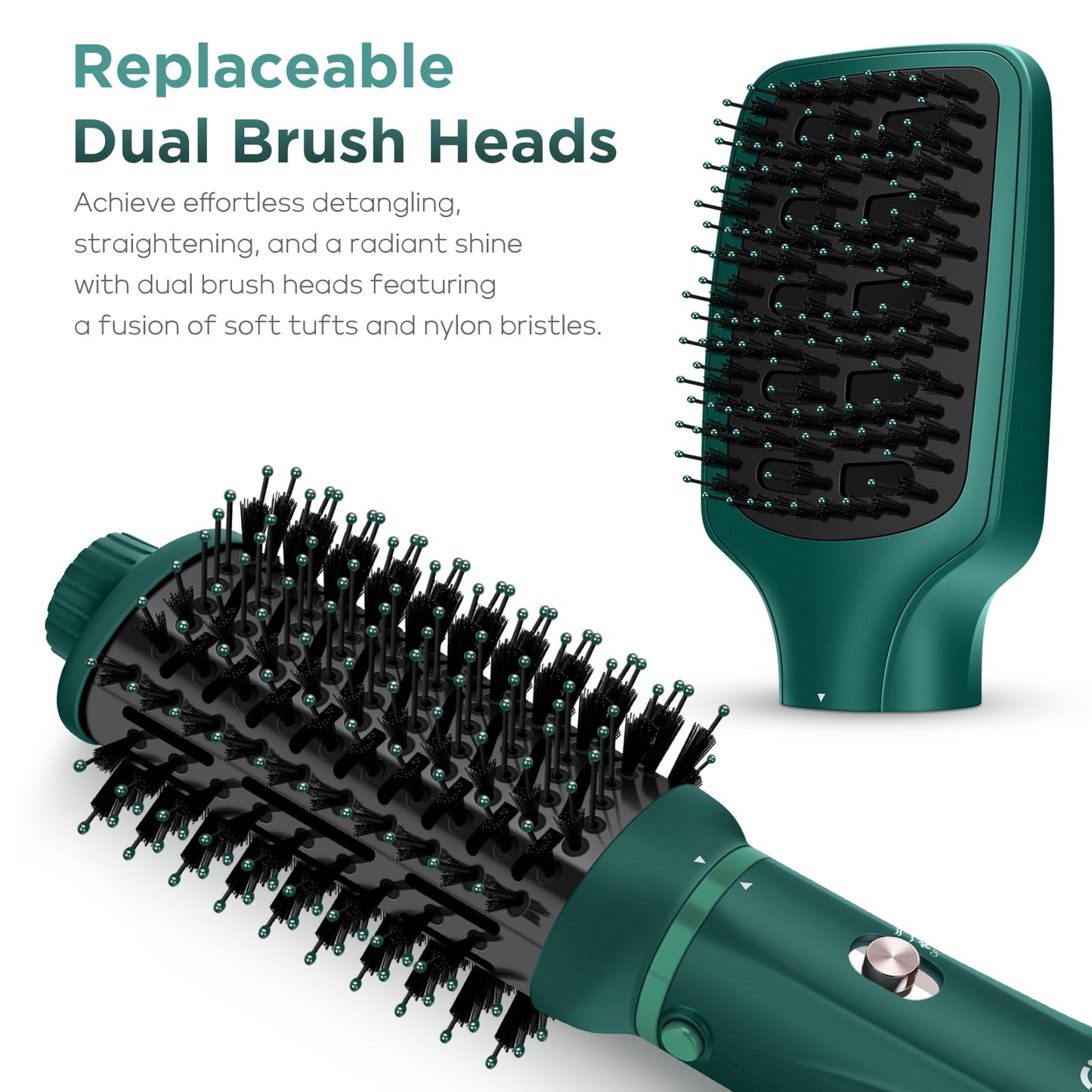 IG INGLAM Hair Dryer Brush, 4-in-1 Detachable Blow Dryer Brush, Ionic Diffuser Hair Dryer & Styler Volumizer with Oval Titanium Barrel, One-Step Hot Air Blowout Styler, Dark Green