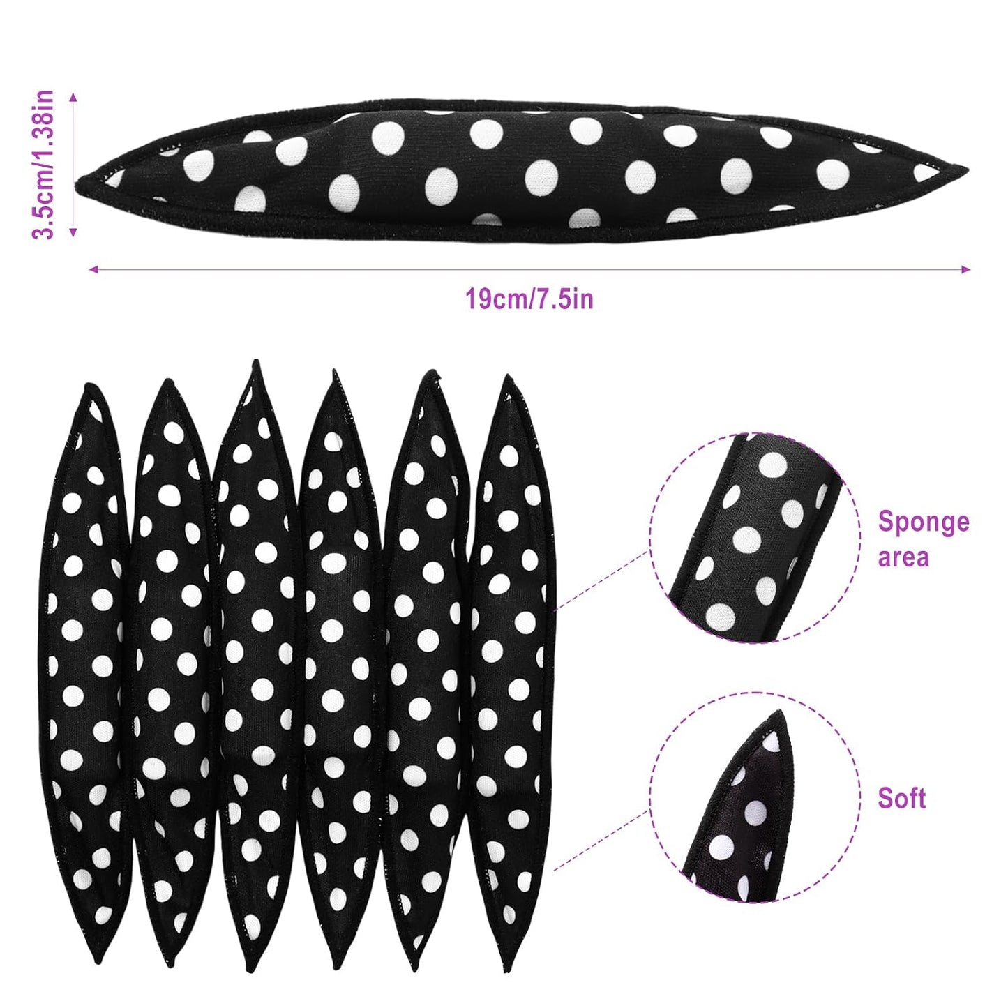 Soft Curlers Hair Rollers - 40 Pieces Heatless Satin Pillow Rollers for Overnight Styling | Black