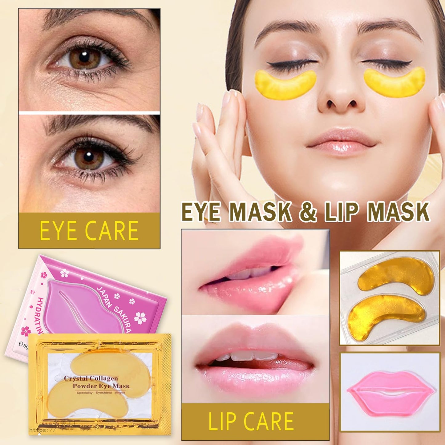 24K Gold Eye Masks & Lip Masks - Under Eye Patches for Puffy Eyes | Bridal Shower & Bachelorette Party Favors, Bulk Gifts
