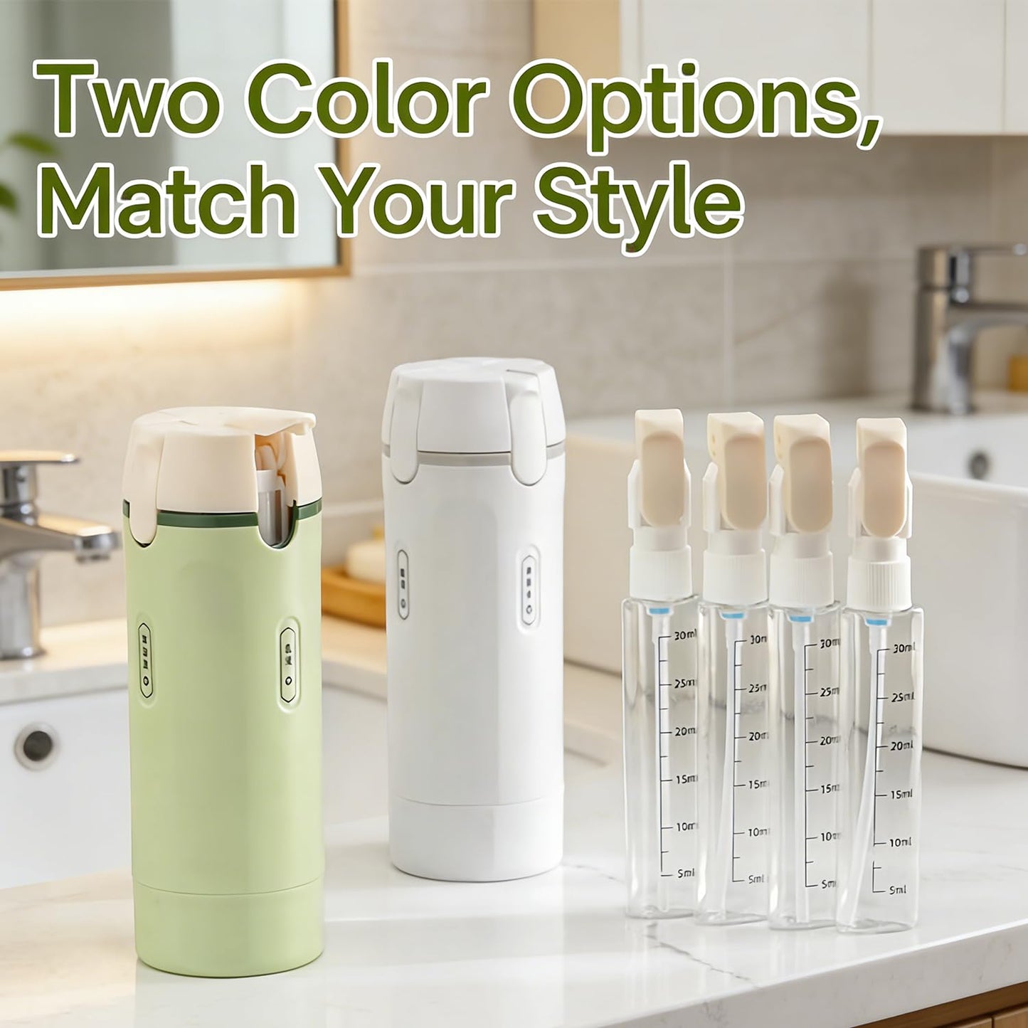 4 in 1 Travel Dispenser, 4 Pack 1OZ/30ML Travel Bottles with Stickers for Toiletries, Leak Proof Travel Size Containers, Portable for Shampoo Lotion Conditioner Cream Green
