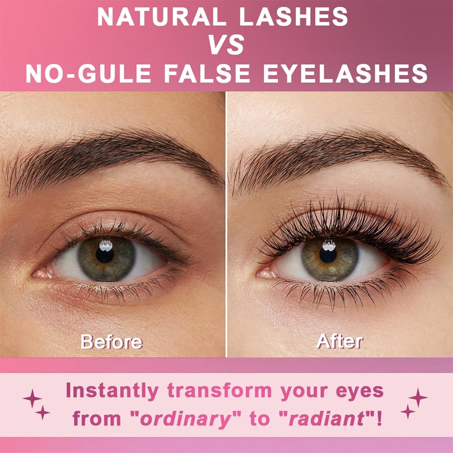Self-Adhesive False Eyelashes - 100 Clusters for Natural Look | Fluffy, Lightweight, Thick Curled (10-16mm)