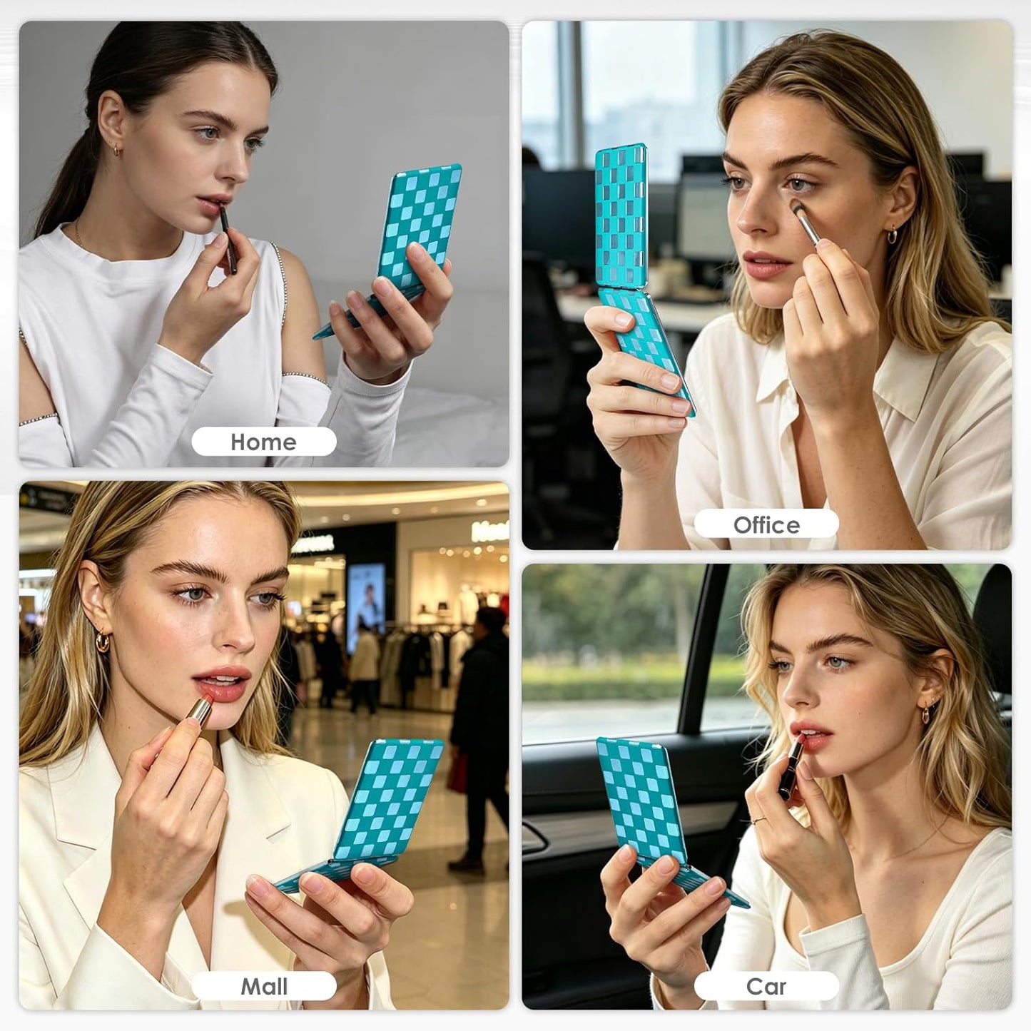 Travel Compact Mirror - Unique Neon Checkered Design | Pocket Size for Women
