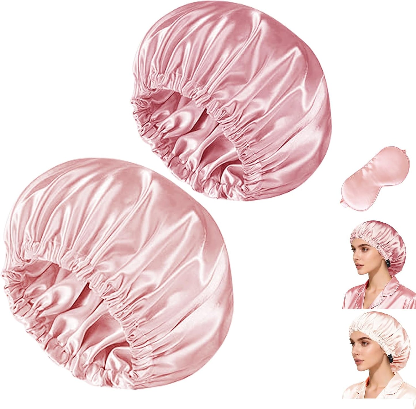 Satin Bonnet Hair Caps for Sleeping - 3 Pcs Silky Night Bonnets for Curly Hair | Women's Sleepwear