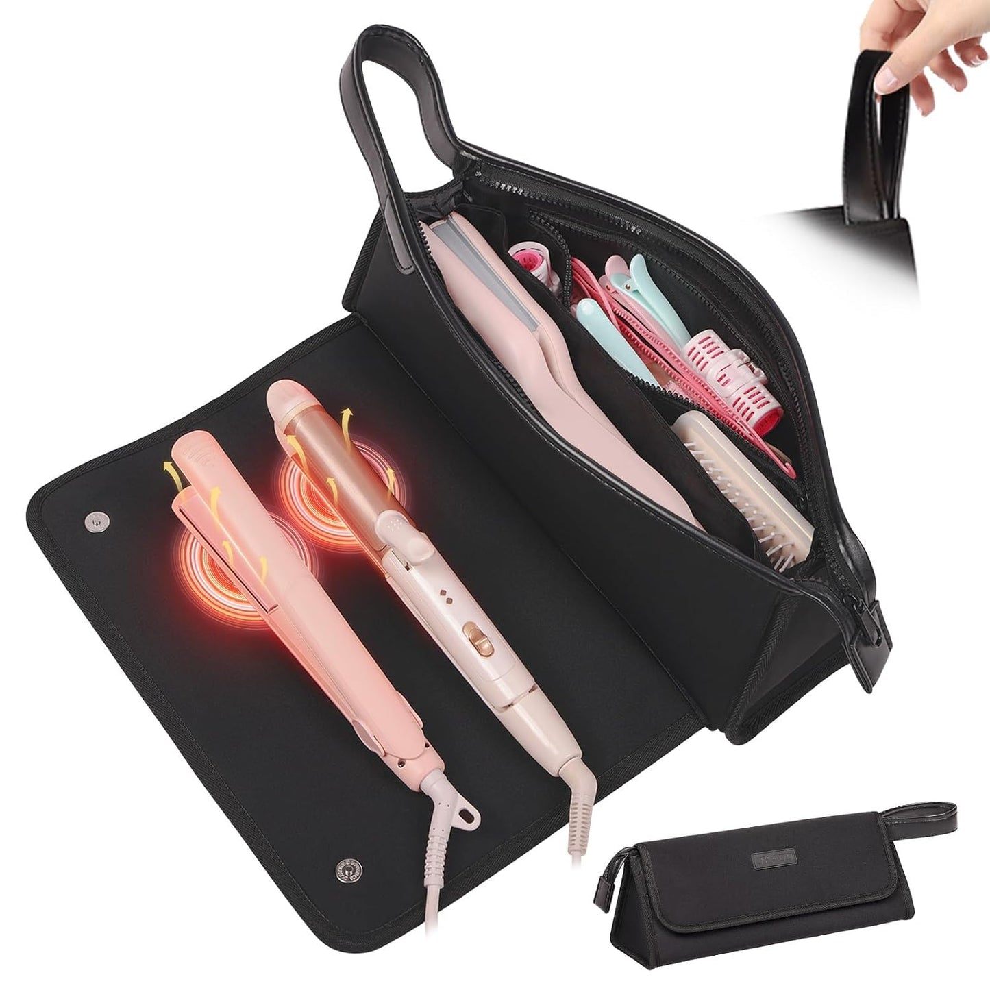Hair Tools Travel Bag - 2-in-1 Heat Resistant Organizer for Curling Irons & Straighteners | Vibrant Rose Red