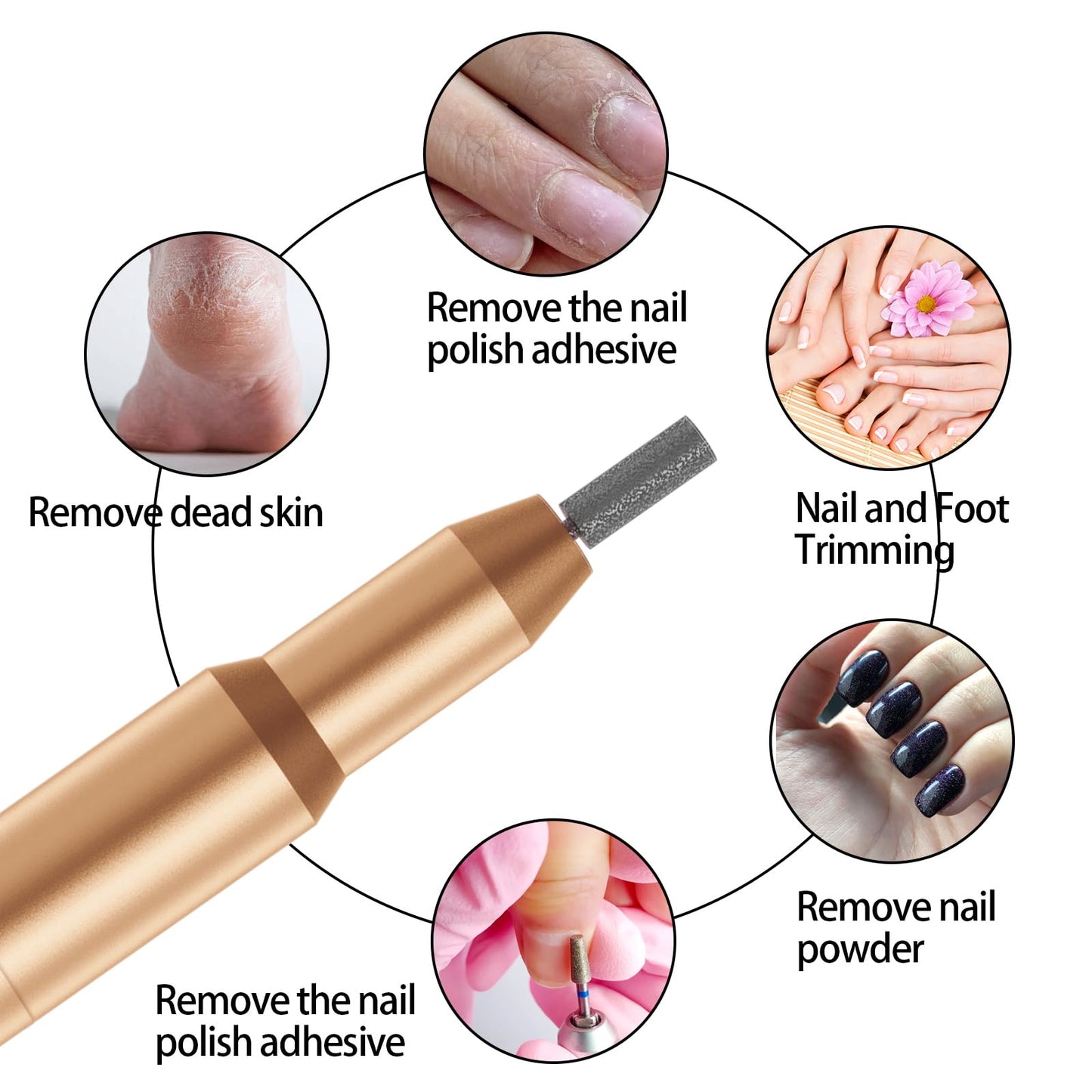 Nail Drill Kit Electric Rechargeable Set Cordless Nail Art Grinding Machine Compact Professional Nail File for Gel Manicure Pedicure Polishing Tool Household,Nail Removal Machine (Golden)