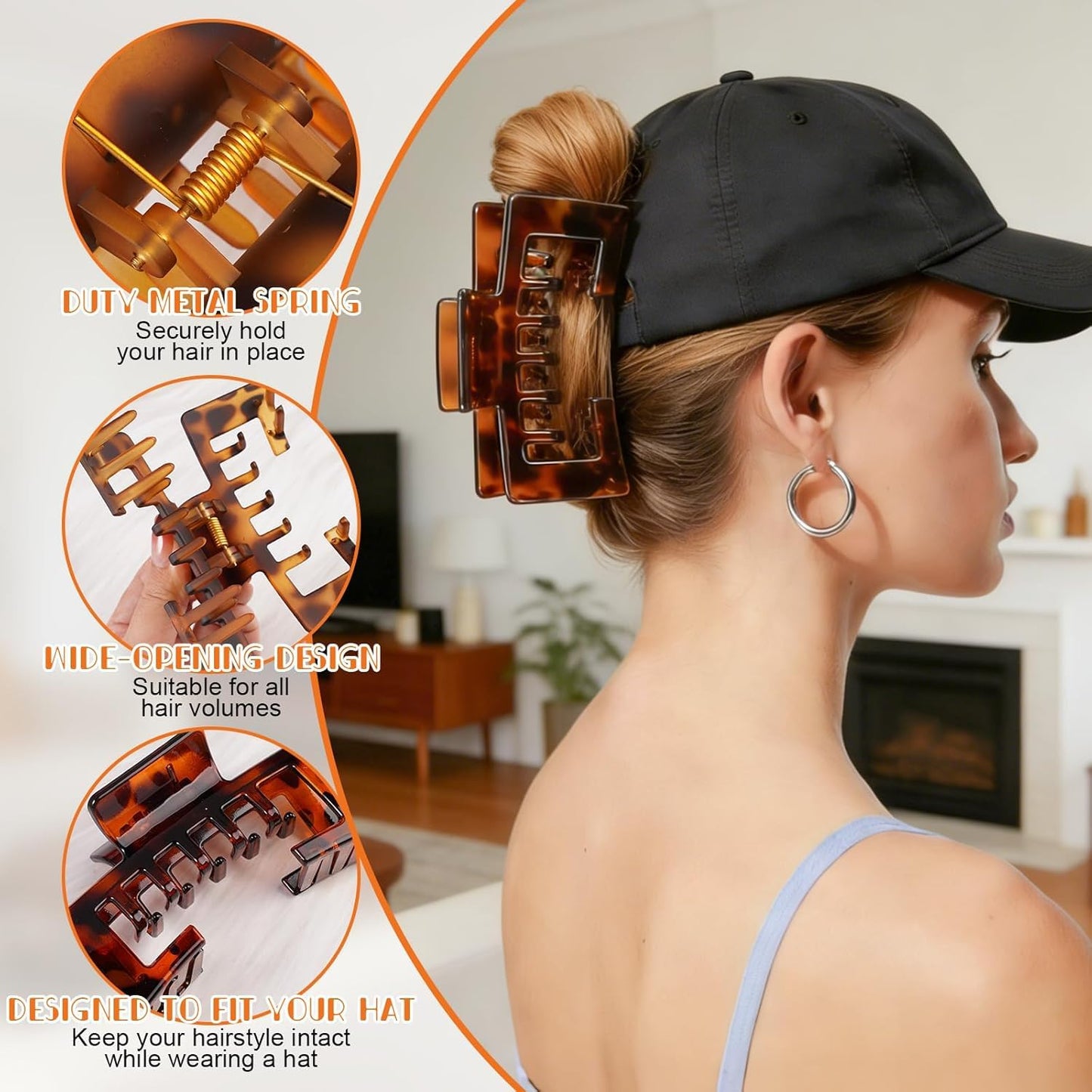 Hat Claw Clips for Women - 4Pcs Non-Slip Trucker Hat Hair Clips | Strong Hold for Thick & Thin Hair