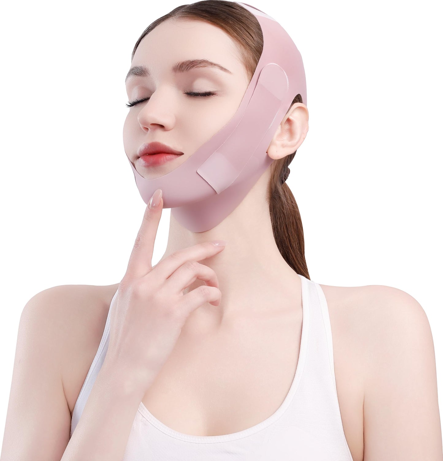 Facial Slimming Strap for Sleeping,Adjustable Chin Strap,Jaw Strap,Jawline Shaper, Mask Chin Up Mask V Shaped Face Mask, Jaw Exerciser,Reusable chin strap,Rose Red