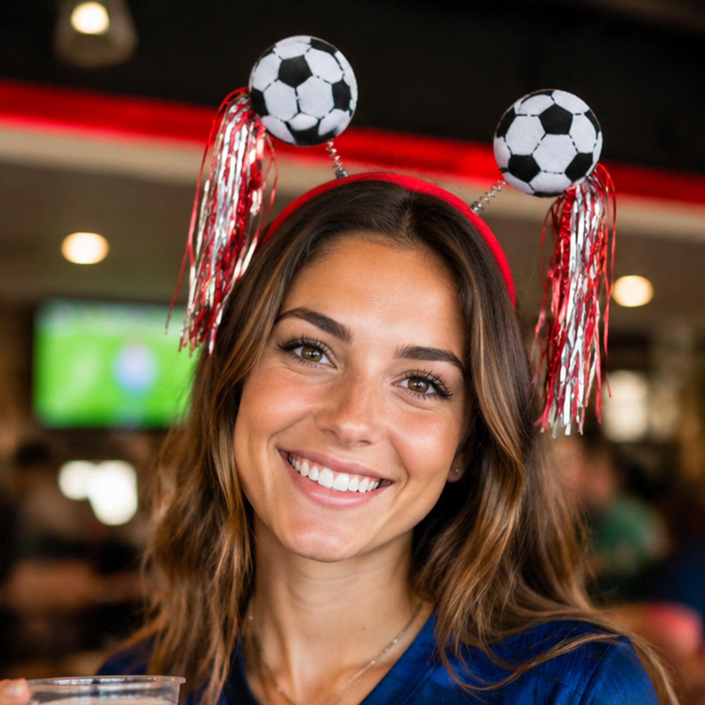 2 Pcs Soccer Elastic Headbands, Football Match Headband, Sports Themed Football Plastic Elastic Hair Accessories, Be Suitable for World Soccer Cup Party Hairband