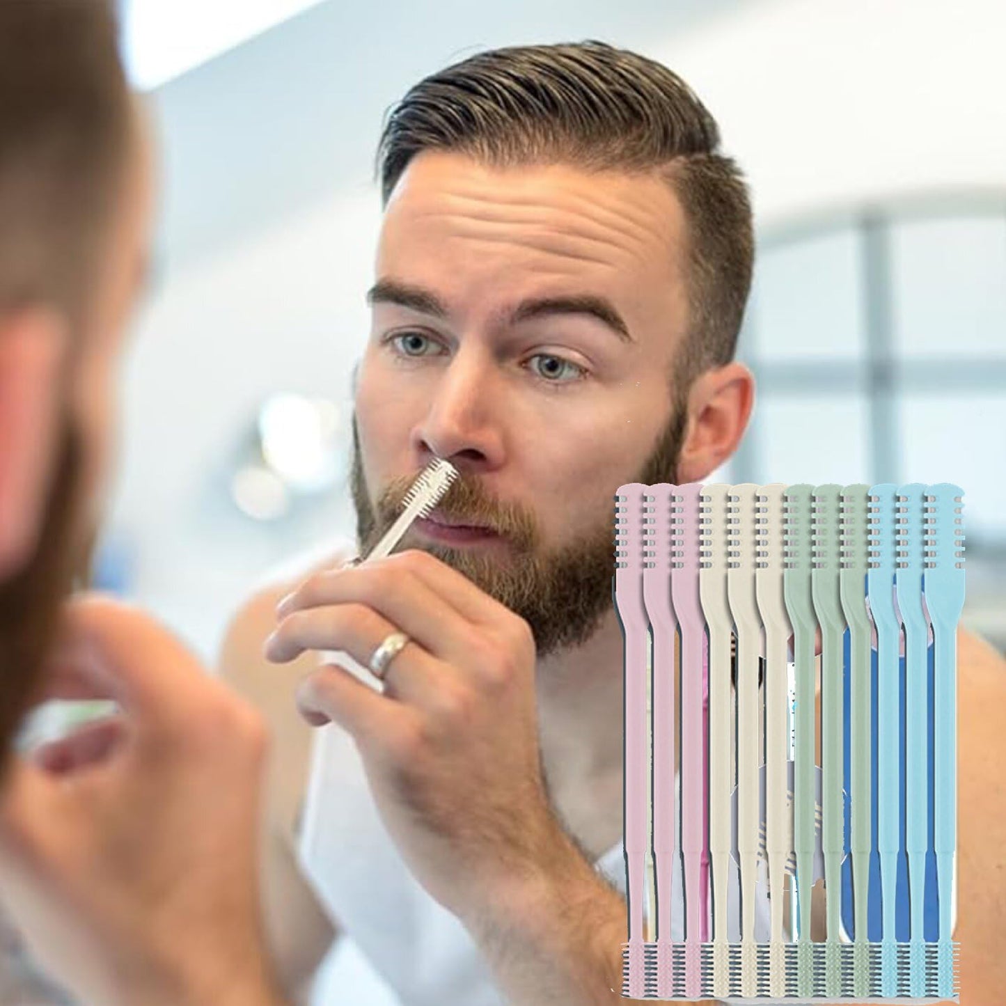 Calefow 12Pcs Nose Hair Trimmer，2-in-1 Nasal Hair Cutter，Upgraded Manual 360° Rotating Nostril Hair Removal Tool Double Sided Nose Hair Blade for Women Men Personal Cleaning