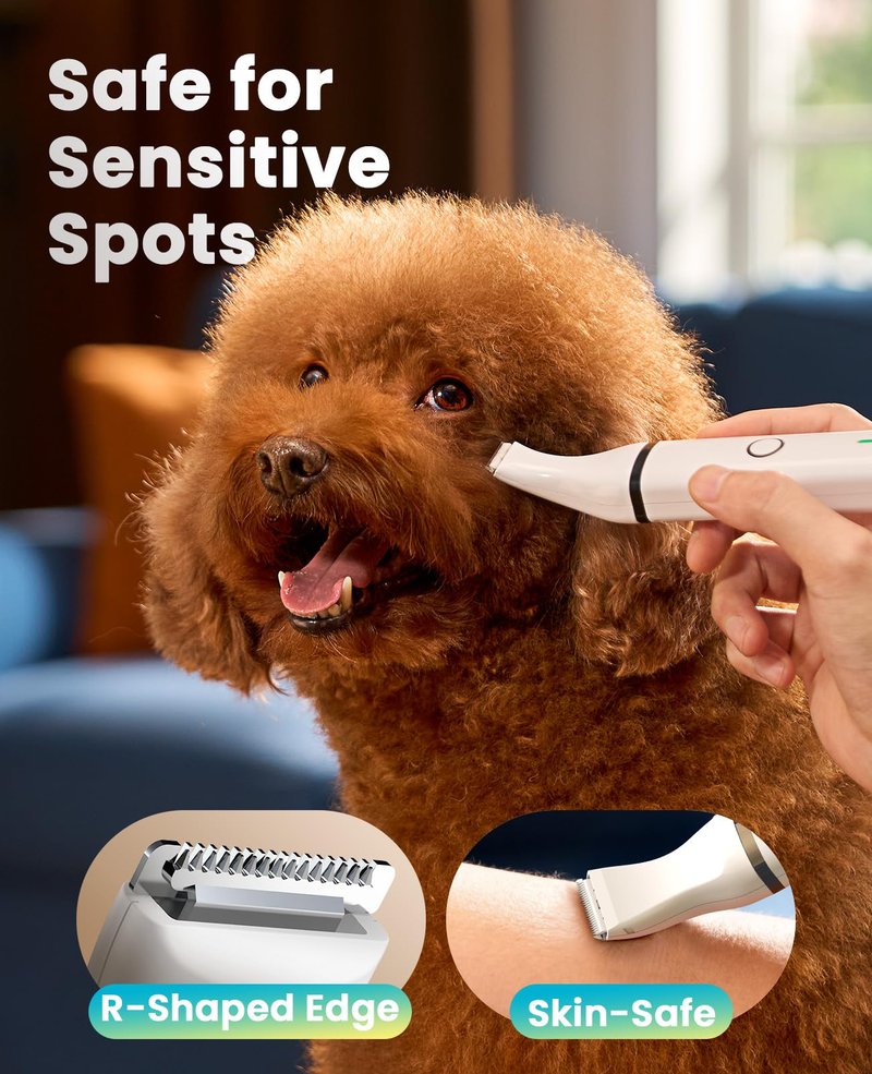 oneisall Dog Clippers with Double Blades,Cordless Small Pet Hair Grooming Trimmer,Low Noise for Trimming Dog's Hair Around Paws, Eyes, Ears, Face, Rump (White)