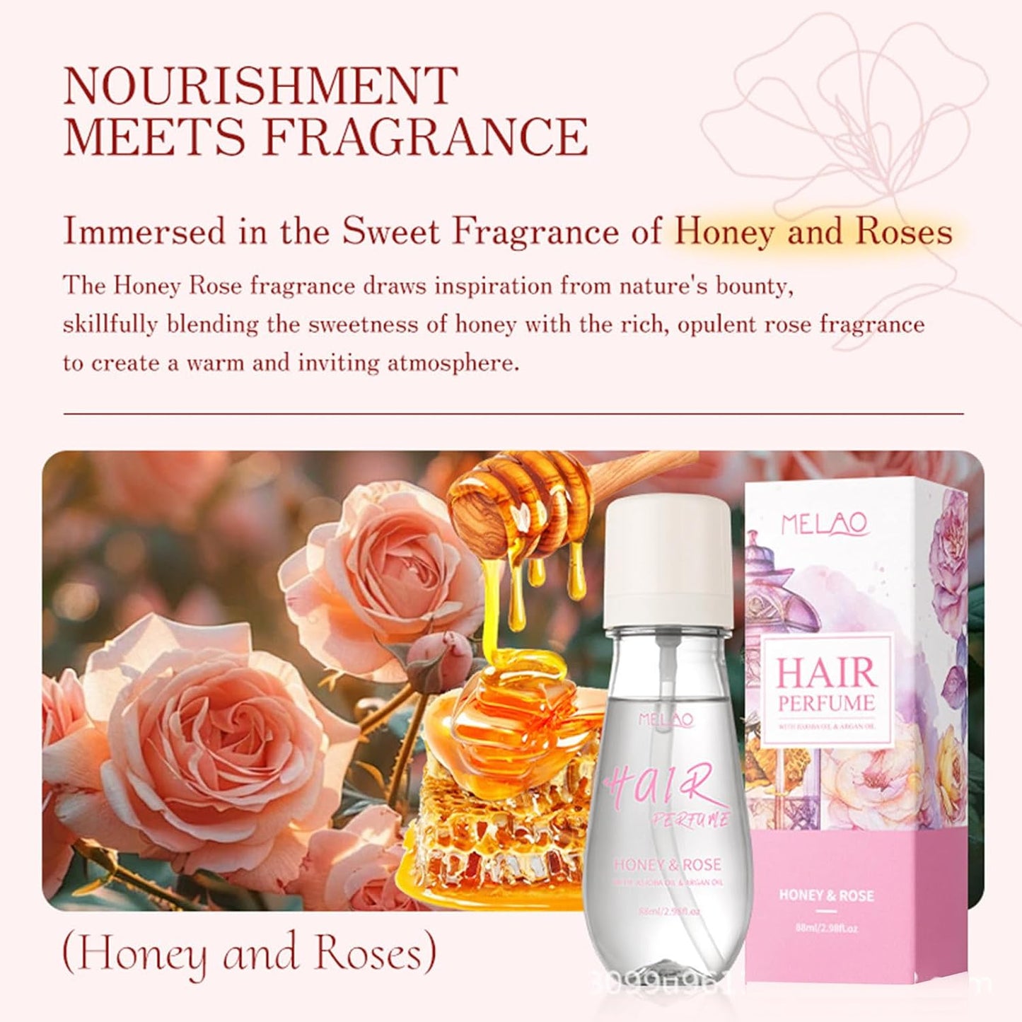 Honey & Rose Hair Perfume - Jojoba & Argan Oil for Dry Hair | Nourishing & Frizz Control | 2.98 Fl. Oz