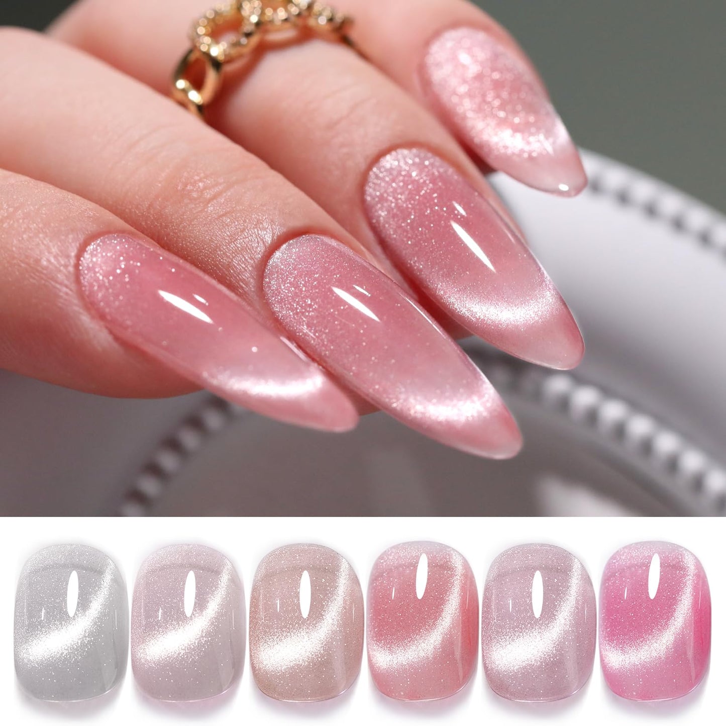 Cat Eye Gel Polish Set - 6 Shimmering Colors with Magnetic Holographic Effect | UV Nail Art Kit