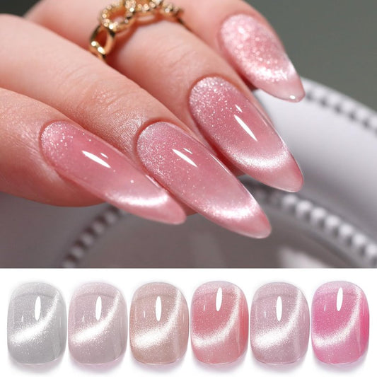 Cat Eye Gel Polish Set - 6 Shimmering Colors with Magnetic Holographic Effect | UV Nail Art Kit