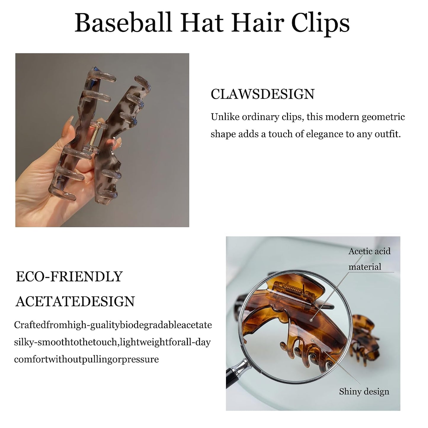 Large Claw Clips for Hats - Tortoise Shell Hair Clips with Unique Hollow Design | Non-Slip Strong Hold for Thick/Thin Hair