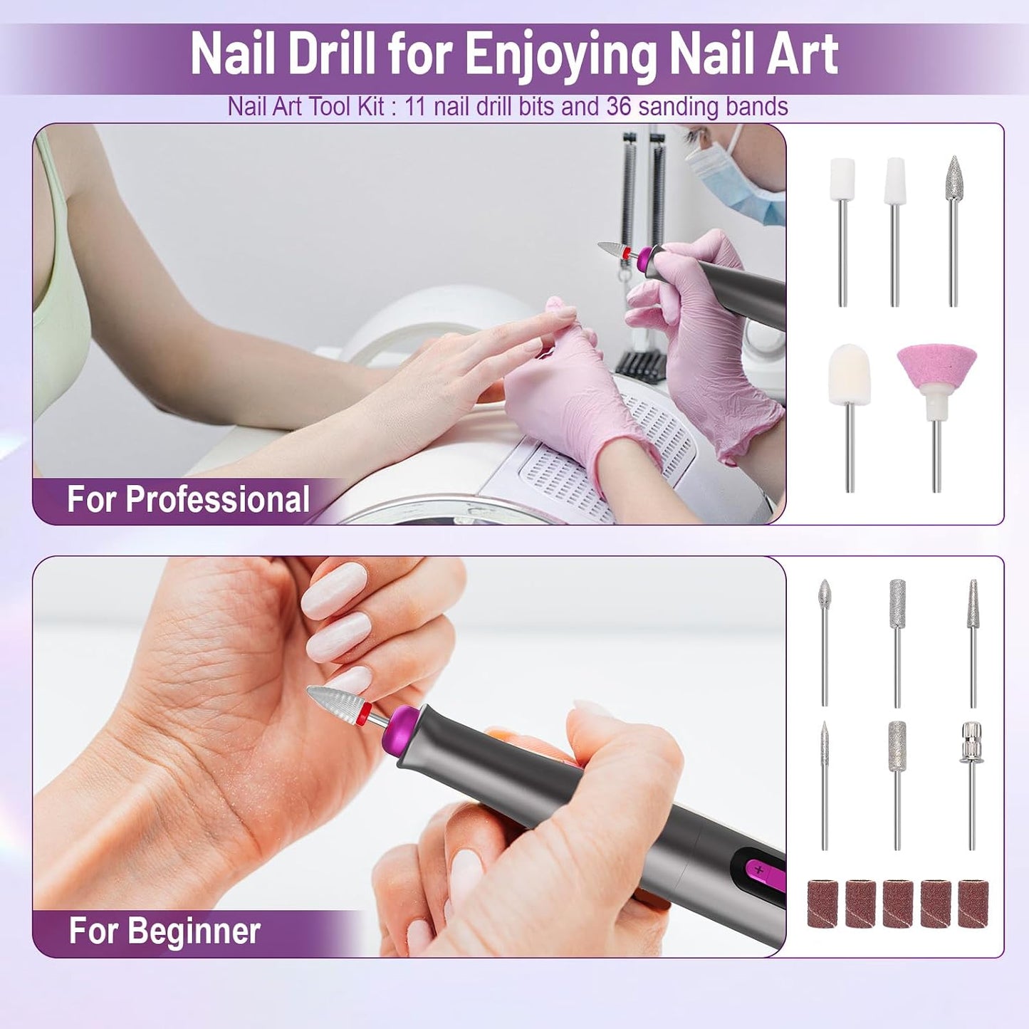 Electric Nail Drill - Professional 35000RPM Cordless Acrylic Nail Kit | Matte Gray Manicure & Pedicure Tool