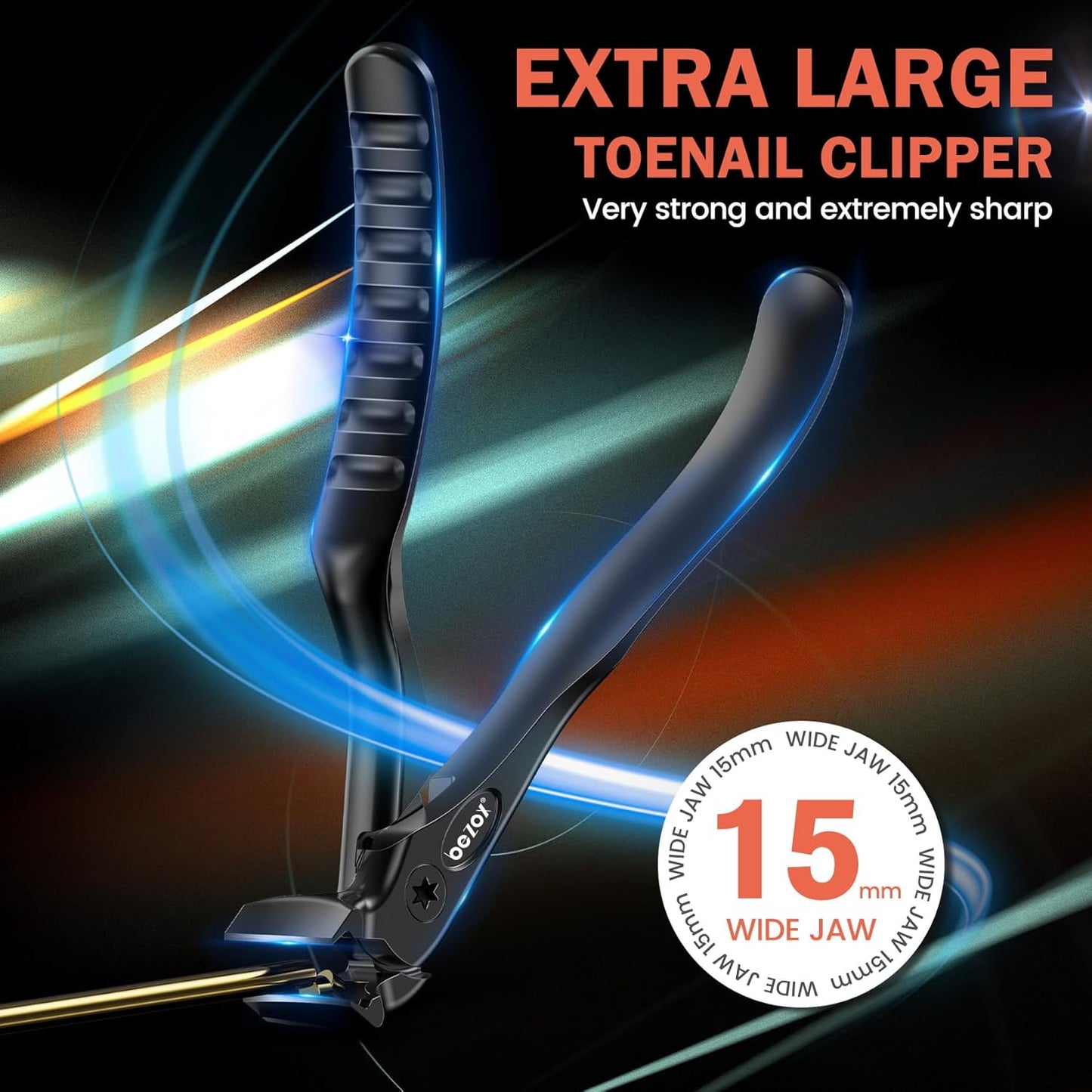 BEZOX Toenail Clippers for Seniors - Long Handled Curved Head Clippers for Thick Nails | Ergonomic Design, Black