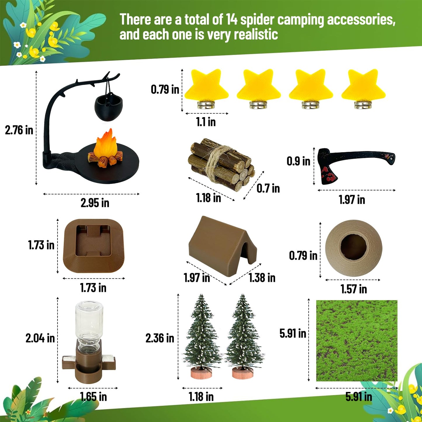 Jumping Spider Enclosure Accessories,with Enclosure Decor Kit,Hide Habitat,Platform,Food Bowl,Water Dispenser for Jumping Spider Habitat (Camping)