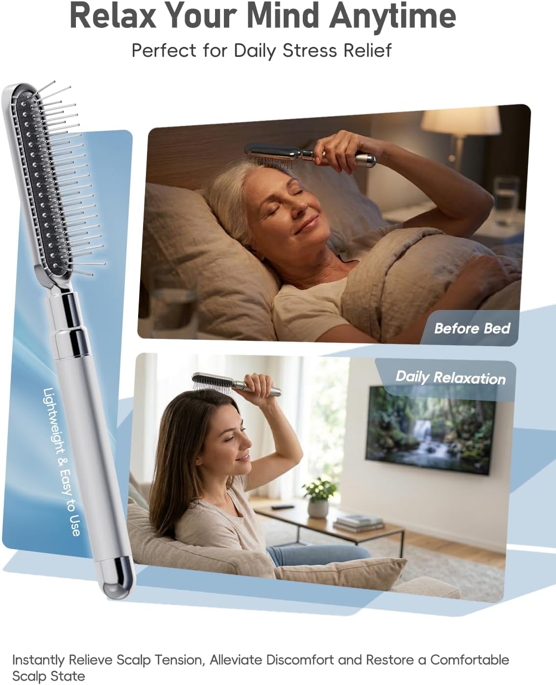 Electric Scalp Massager - Deep Relaxation Vibrating Head Massager for Stress Relief | Gentle Metal Tips, Cordless Design