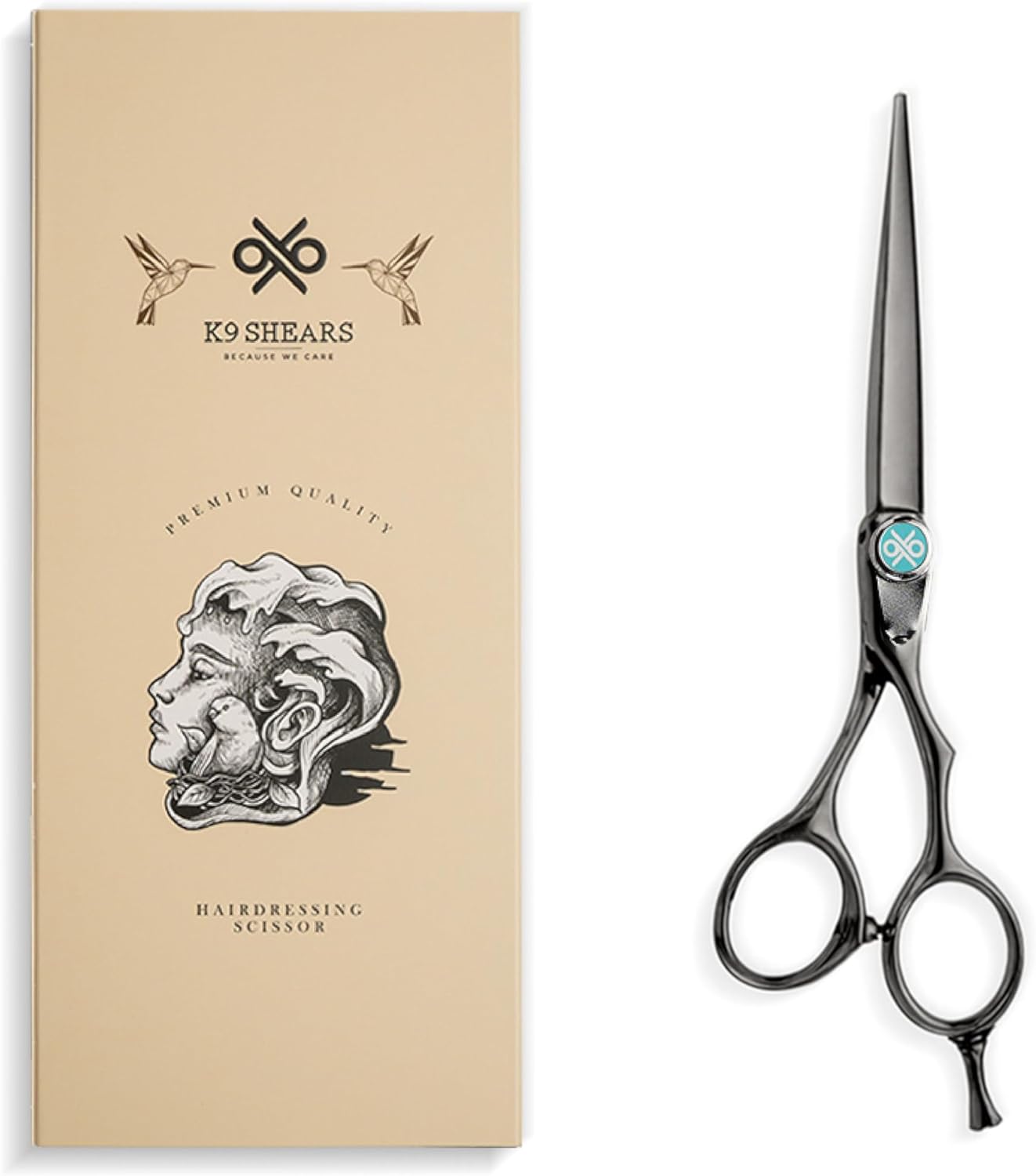 Professional Hair Scissors - 6" Titanium-Black VG-10 Barber Shears with Ergonomic Handle & Anti-Glare Finish | K9 Shears