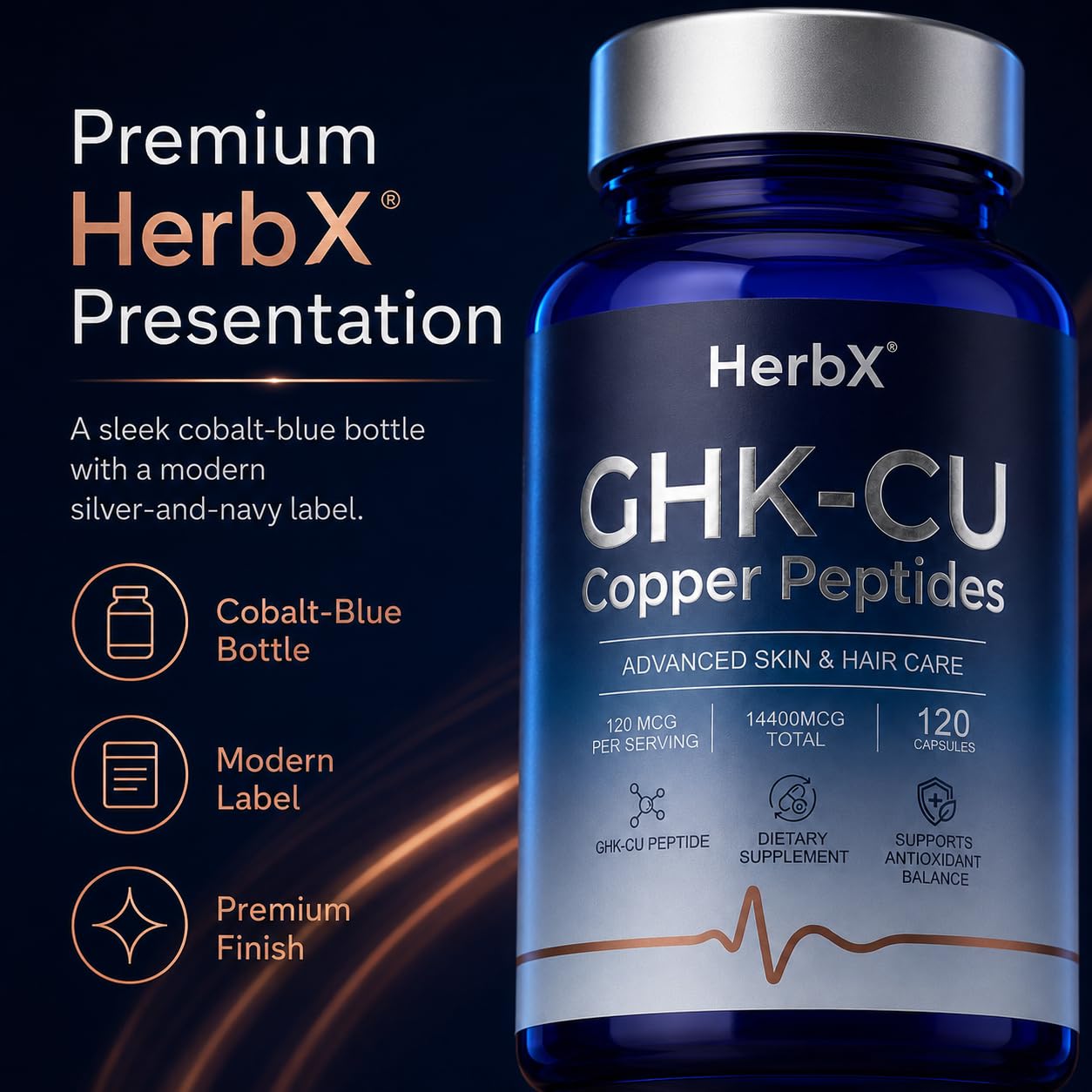GHK-Cu Copper Peptide Supplement, 120 Capsules, Systemic Support