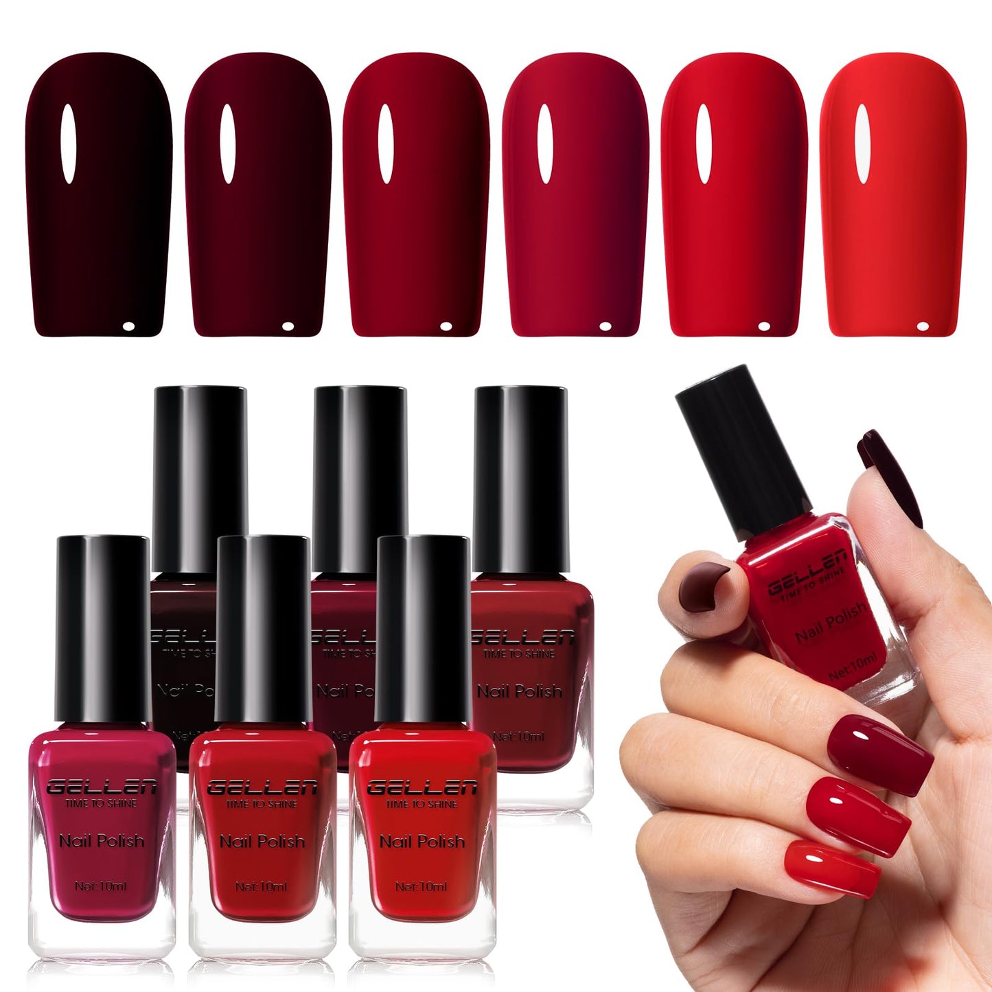 GELLEN Dark Red Nail Polish Set Fall Winter, No Light Needed, HEMA Free