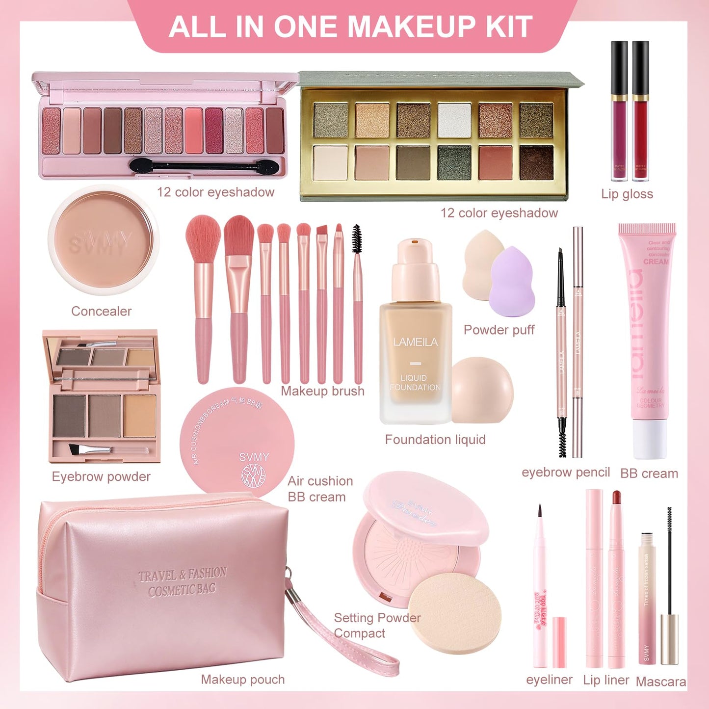 Fynqwor Makeup Kit,Makeup Set,25Pieces All in One Makeup Kit for Women and Teens,Makeup sets for Women Full Kit,make up kits for teens,Travel Friendly Makeup Gift Set