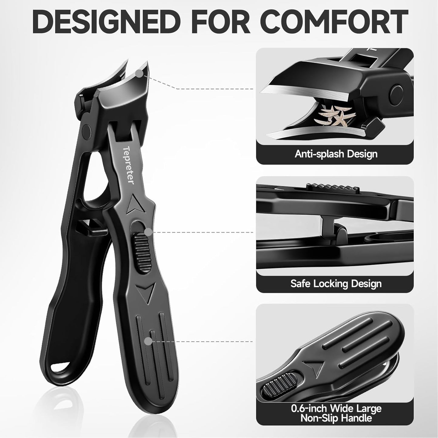 Nail Clippers Set for Seniors - 3-Piece Angled Head Toenail & Fingernail Cutters | Heavy Duty with Wide Jaw Opening