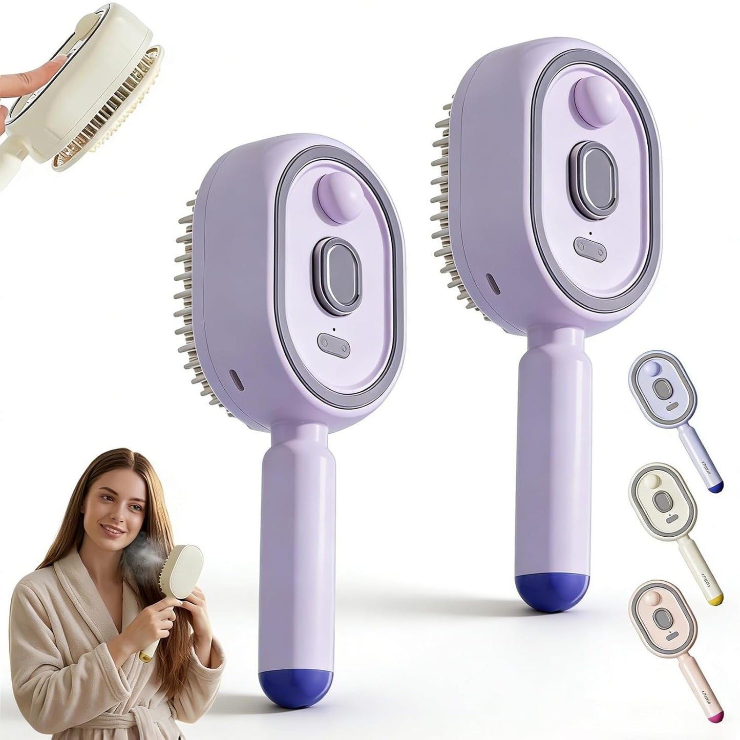Electric Steam Brush - Rechargeable Misting Detangling Straightener | USB-C Styling Tool for Short Hair (2PCS-B)