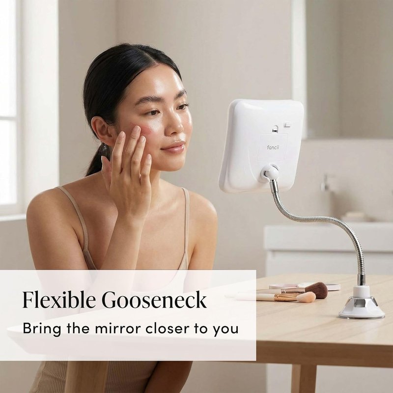 Fancii 10X LED Lighted Travel Makeup Mirror - Flexible Gooseneck, Cordless & Suction Lock