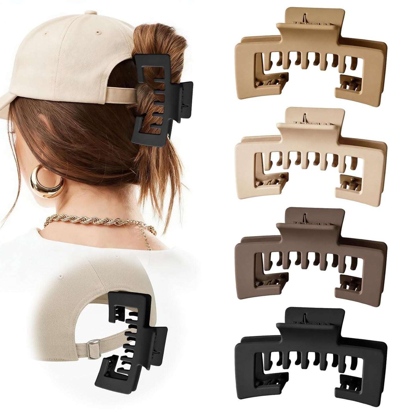 Claw Clips for Baseball Caps - Strong Non-Slip Hair Accessories | 4 Pcs Mixed Colors for Thick & Fine Hair