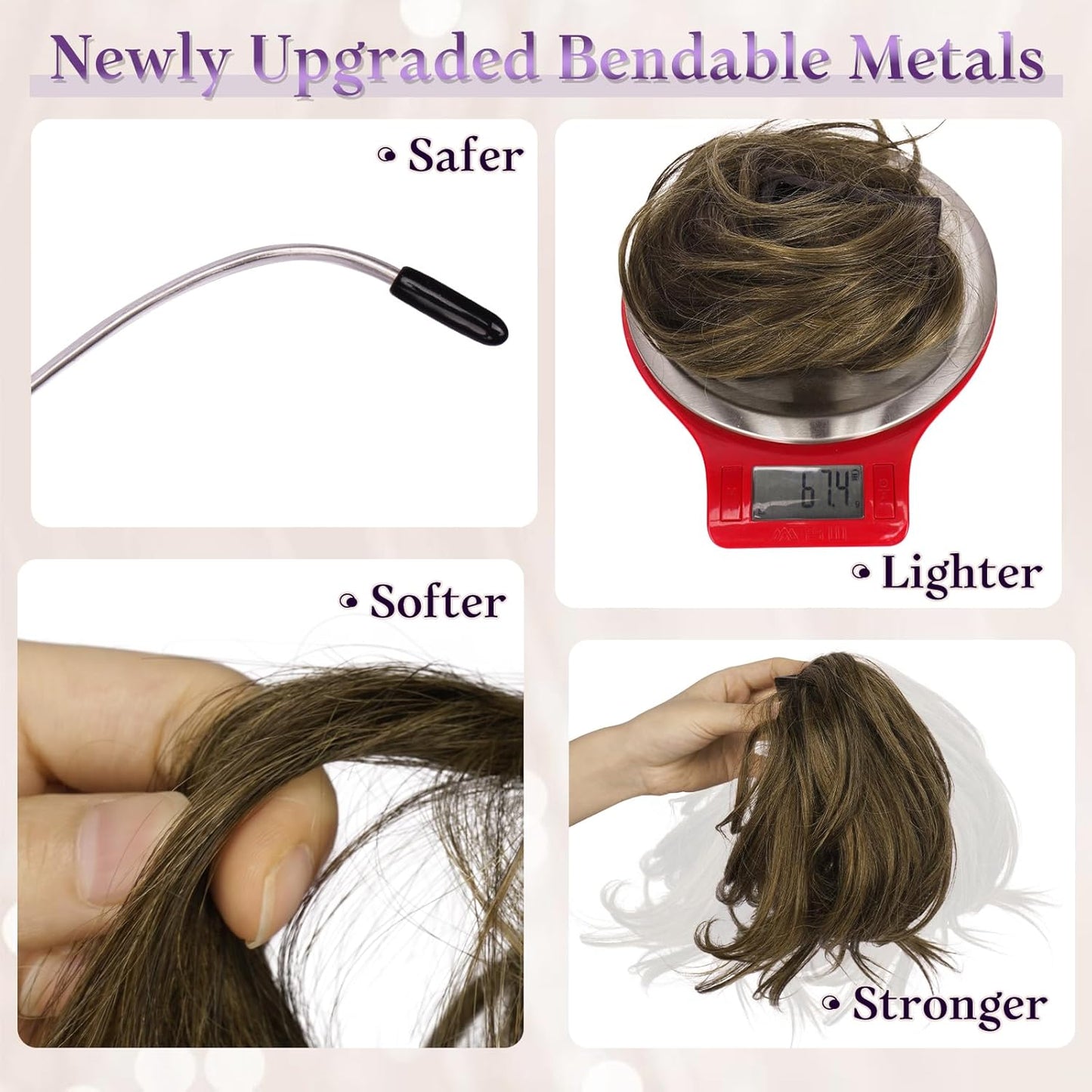 Claw Clip Short Human Hair Ponytail Extension - Bendable Metal for DIY Styles | 9 Inch Dark Brown Messy Bun