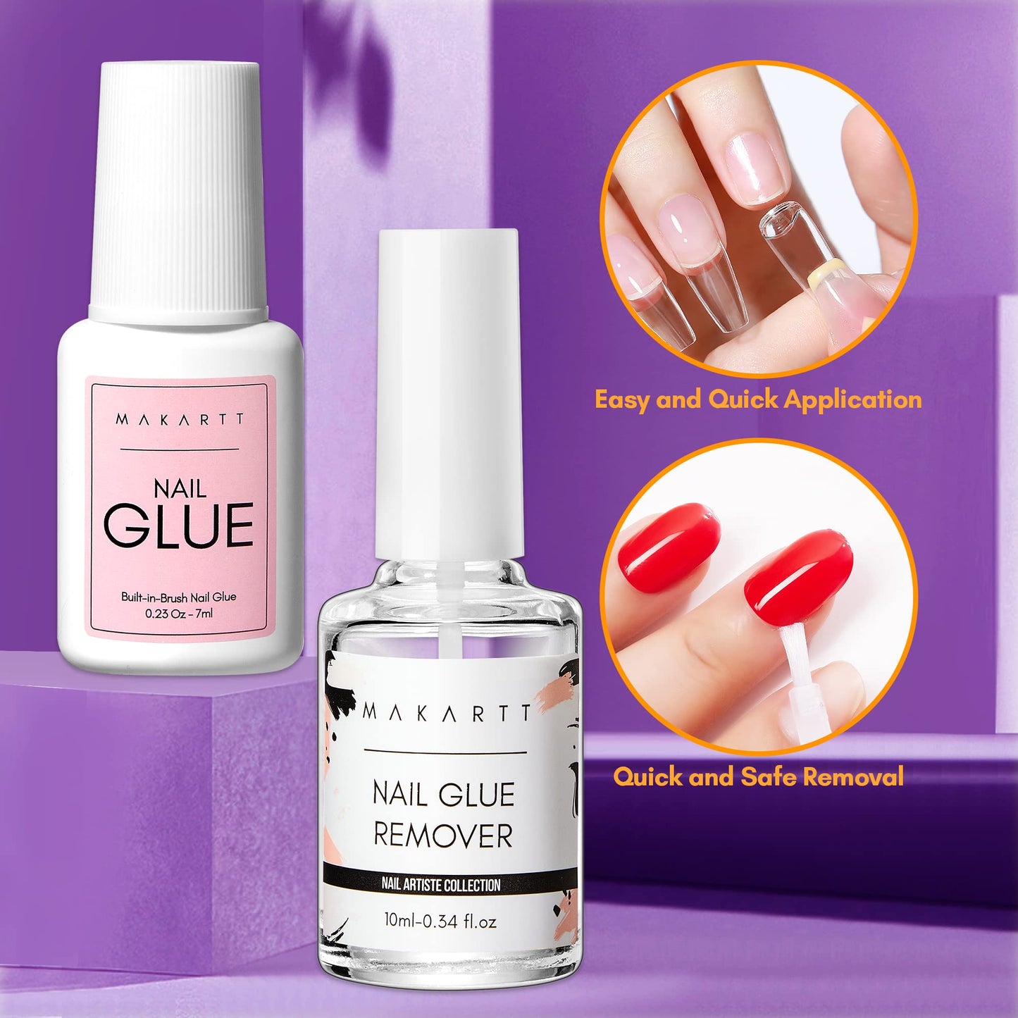 Makartt Nail Glue with Glue Remover Kit, Super Strong Nail Glue 7ML for Acrylic Nails Press On Nails,10ML Glue Off Fake Nails, Remover for Super Glue, Nail Polish Easy Application Nail Art Supplies