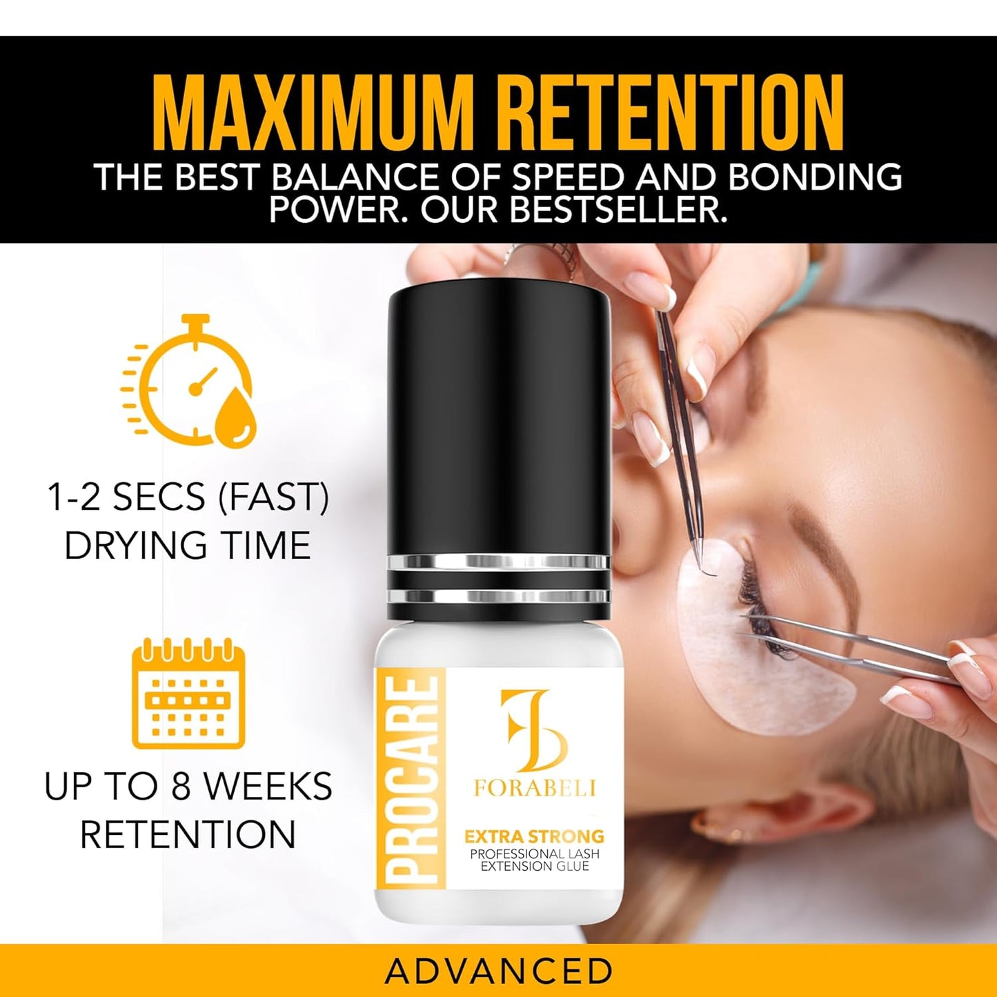 ProCare Eyelash Extension Glue - Professional Black Adhesive for Classic Volume Hybrid Sets | 1-2 Sec Dry Time, 5ml