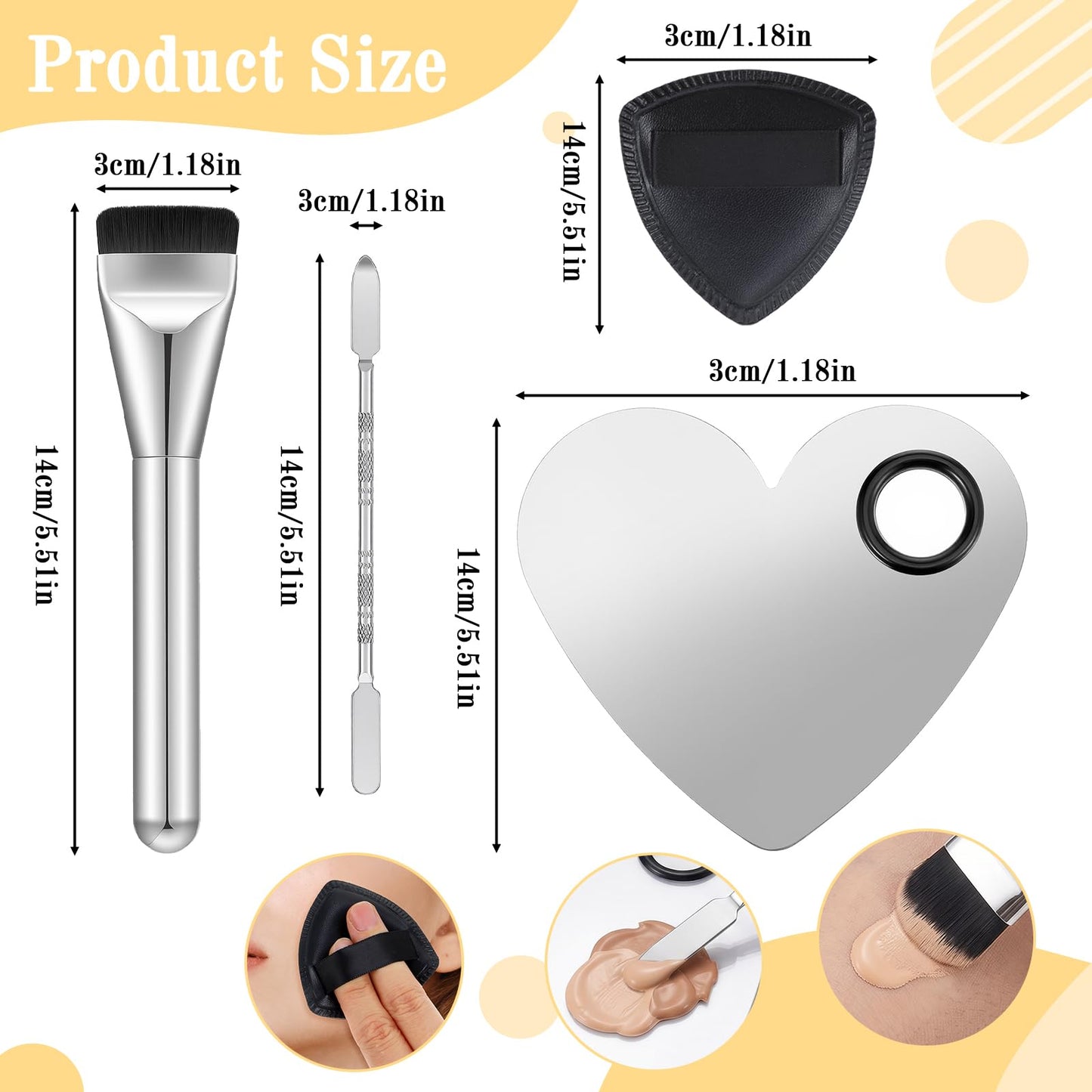 Matwsec 4PCS Makeup Mixing Palette Foundation Palette with Foundation Spatula Makeup Brush and Powder Puff for Women Facial Cosmetic Nail Art Pigment Blending