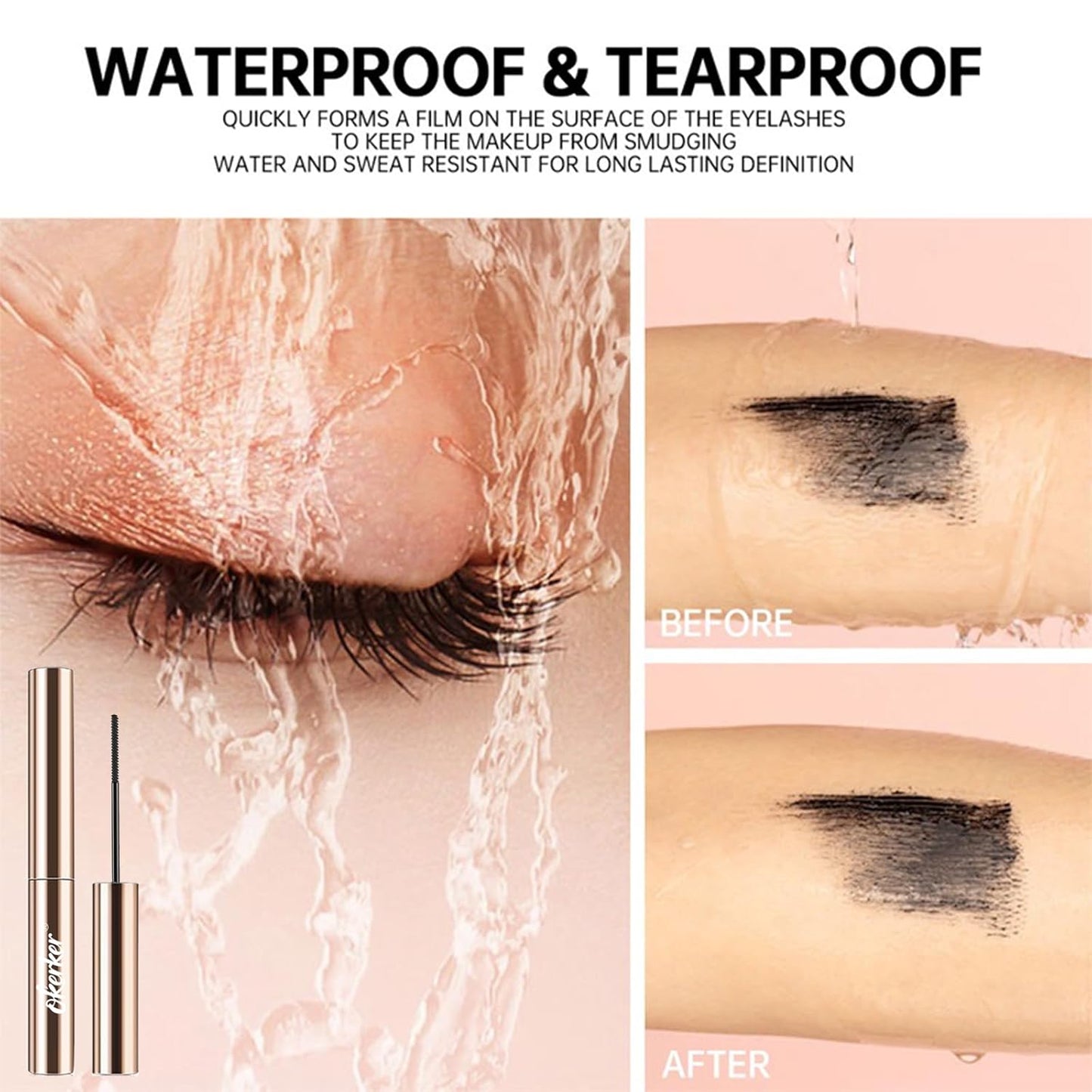 Black Mascara for Fine Short Lashes - Volumizing & Lengthening Formula | Ultra-Precise Adjustable Brush