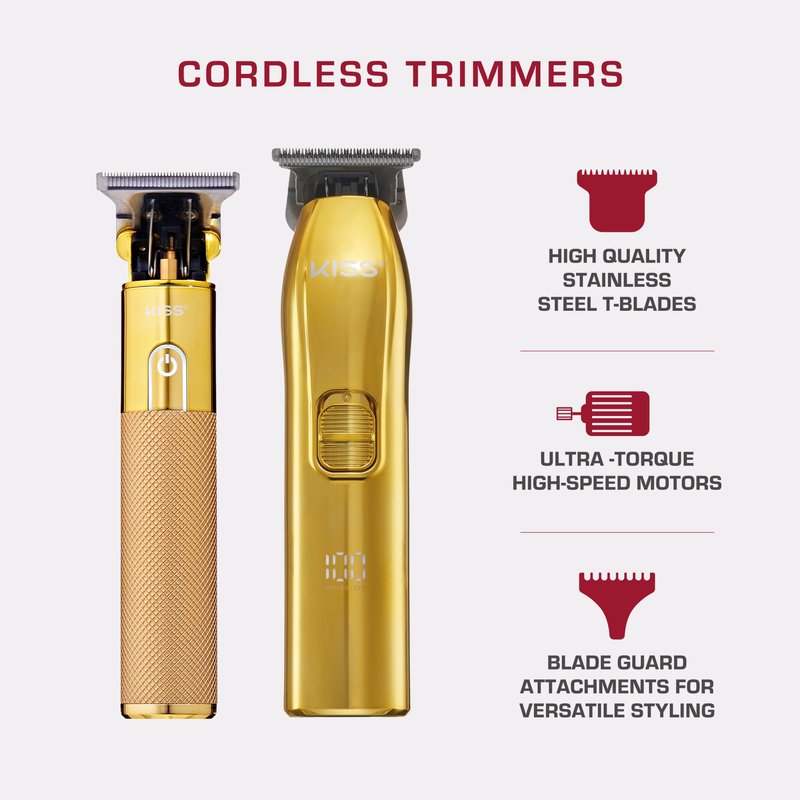 KISS Precision Blade Cordless Trimmer with Stainless Steel T-Blade, Powerful High-Torque, High-Speed Motor, 3 Attachments & Cover, USB Cable & Long-Lasting Lithium Ion Battery