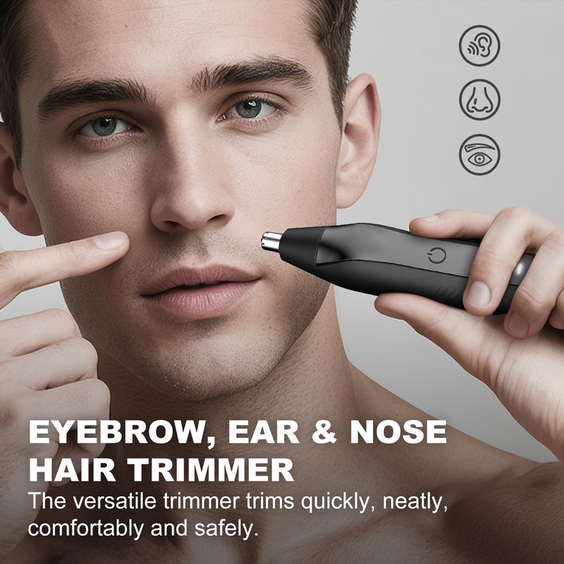 OMAMORI Nose Hair Trimmer for Men - 16000RPM Motor, LED Power Display, Portable Electric Ear & Eyebrow Grooming Kit, Nose Hair Cutter & Remover, Face & Body Clipper, Gift for Men, Black