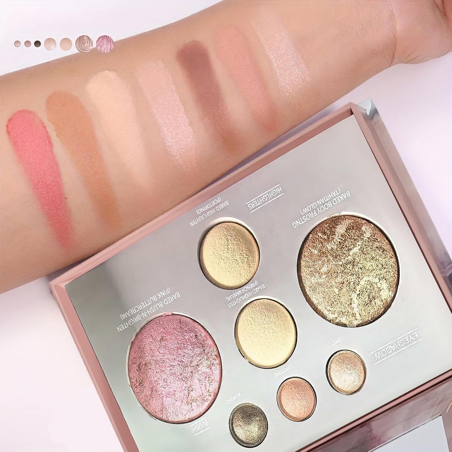 All-in-One Makeup Palette - 7 Color Baked Face Palette with Bronzer, Blush, Highlighters & Eyeshadows | Shimmer Travel Kit with Mirror
