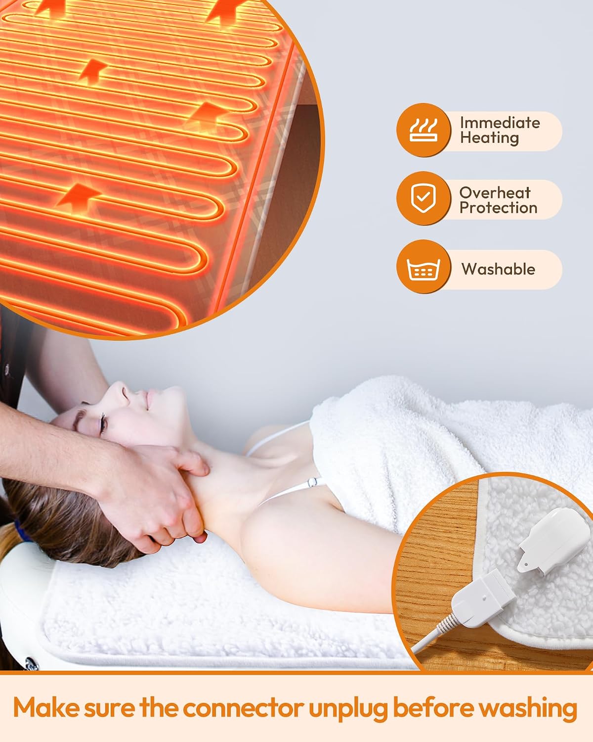 Heated Massage Table Warmer - 9 Heat Settings with Digital Control | 71" x 30", Overheat Protection, White