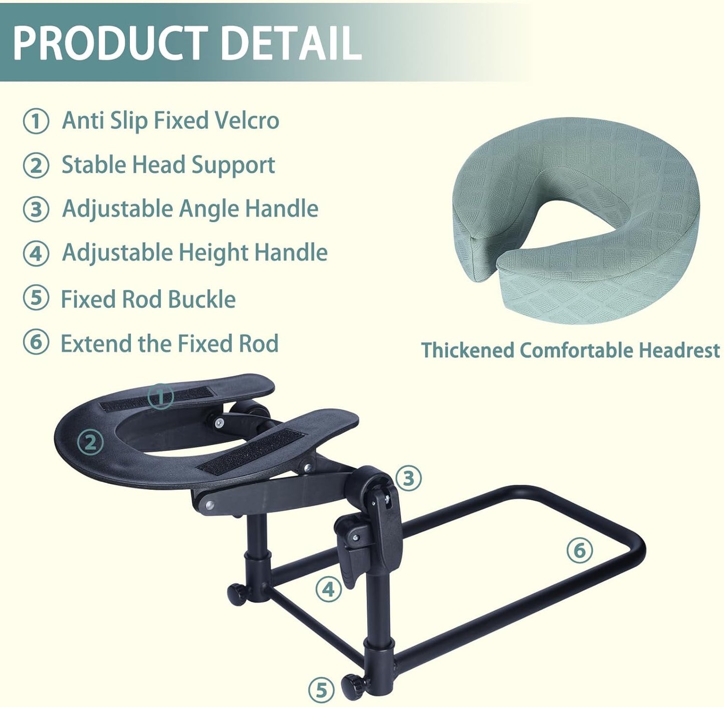Adjustable Massage Headrest Pillow - Face Down Support for Eye Surgery | Portable Cradle (Black, 6-17 IN)