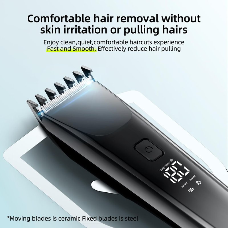 beici Hair Clippers for Men and Kids Adjustable Length Trimmer Haircut Professional Haircuts Tool Grooming 6 Kit LED Screen Display Fast Charge for Family Black