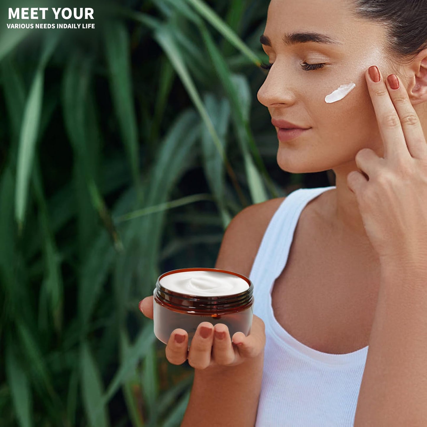 8 oz Plastic Container Jars with Labels, 6 Pcs Empty Round Cosmetic Containers with Black Lid for Cream, Body Butter, Makeup, Travel Samples (Amber)