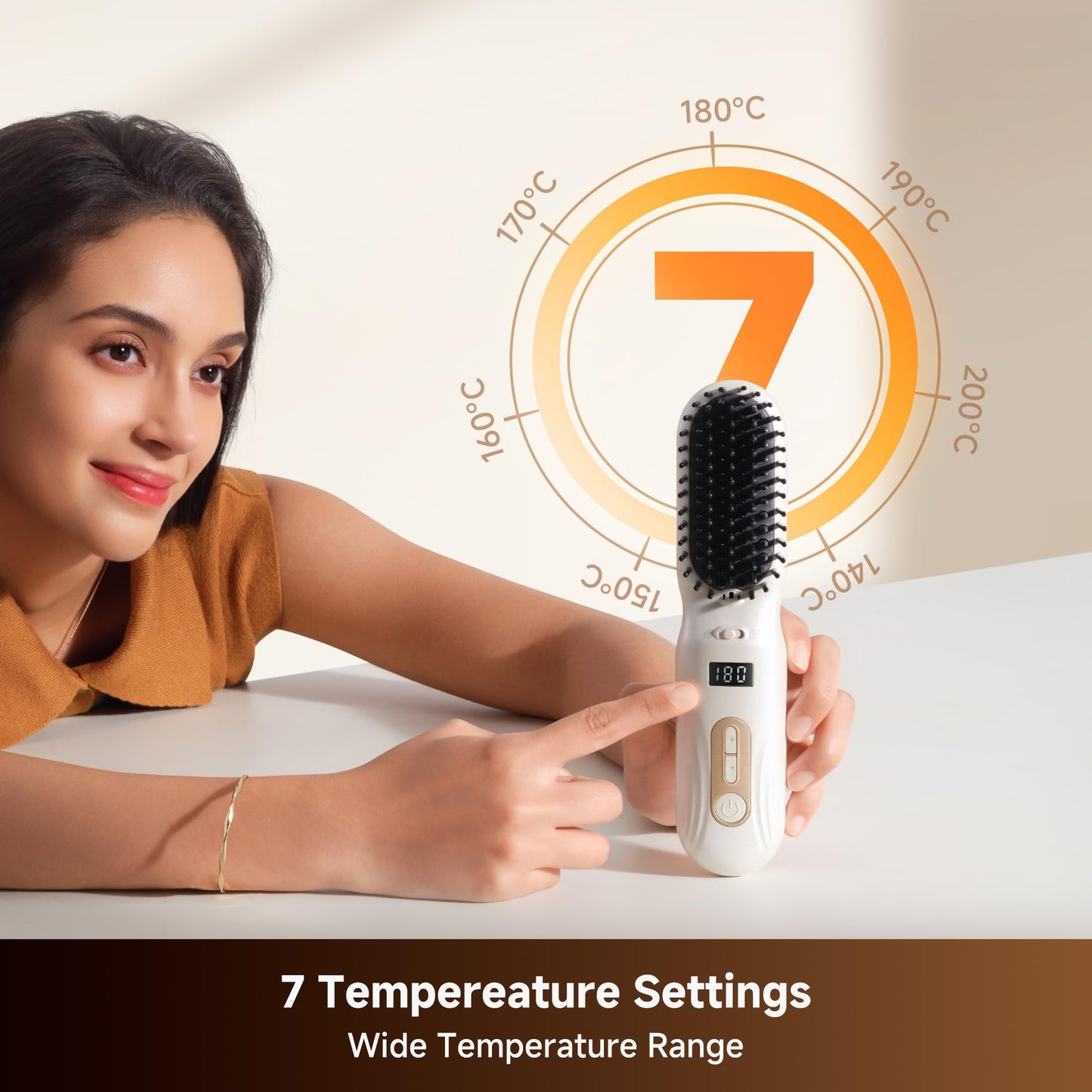Dreame Silky Cordless Hair Straightening Comb, Rechargeable Ionic Straightener Brush for Women, 2Billion Ions, Fast Heating MCH & 7 Temp Settings Hot Comb, 5D Wide-Bristle Design, Mini Travel Size
