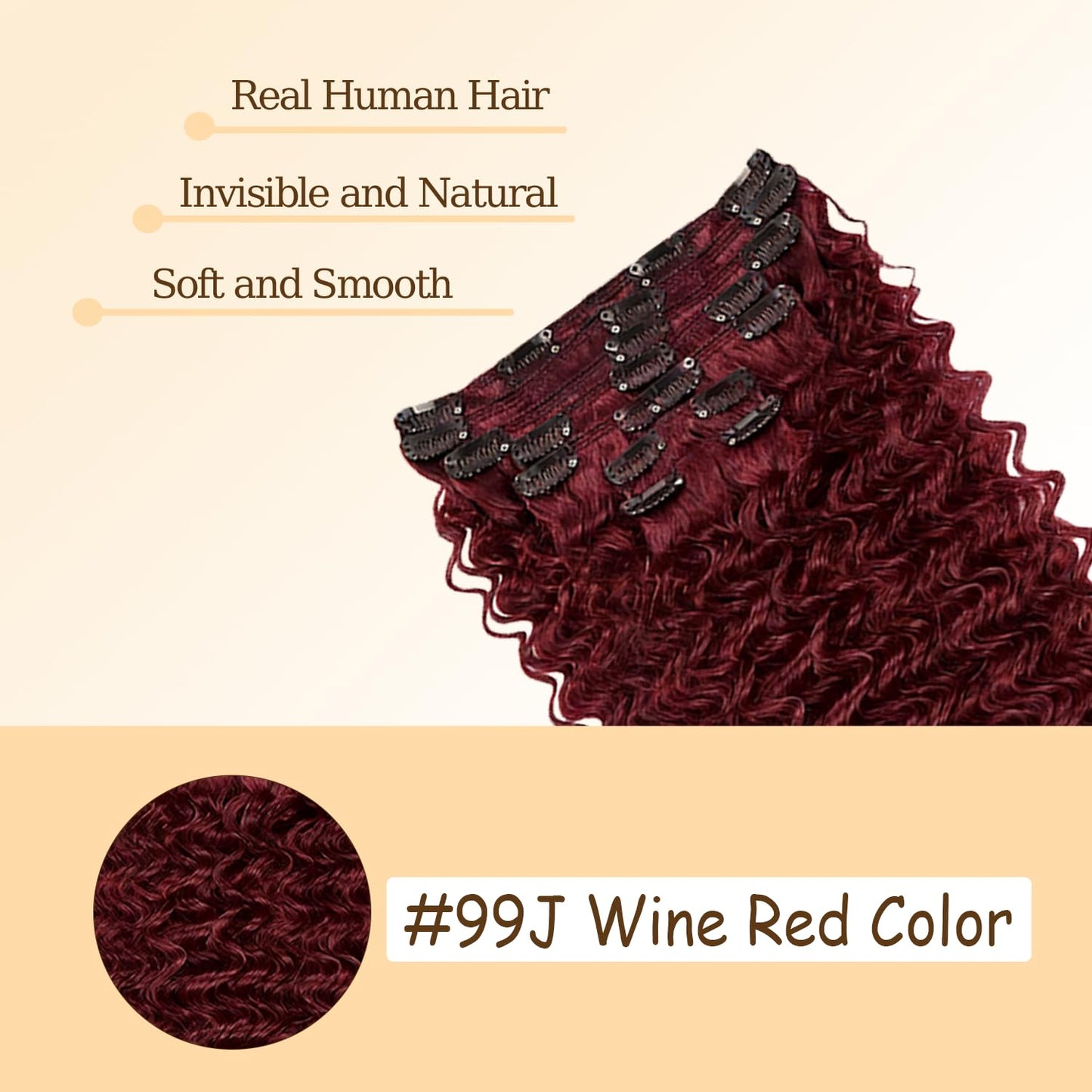 #99J Burgundy Clip in Hair Extensions Real Human Hair, 30 Inch 120g/7Pcs,Full Shine Remy Human Hair,Wine Red Deep Wave Clip ins Brazilian Virgin Human Hair Extensions