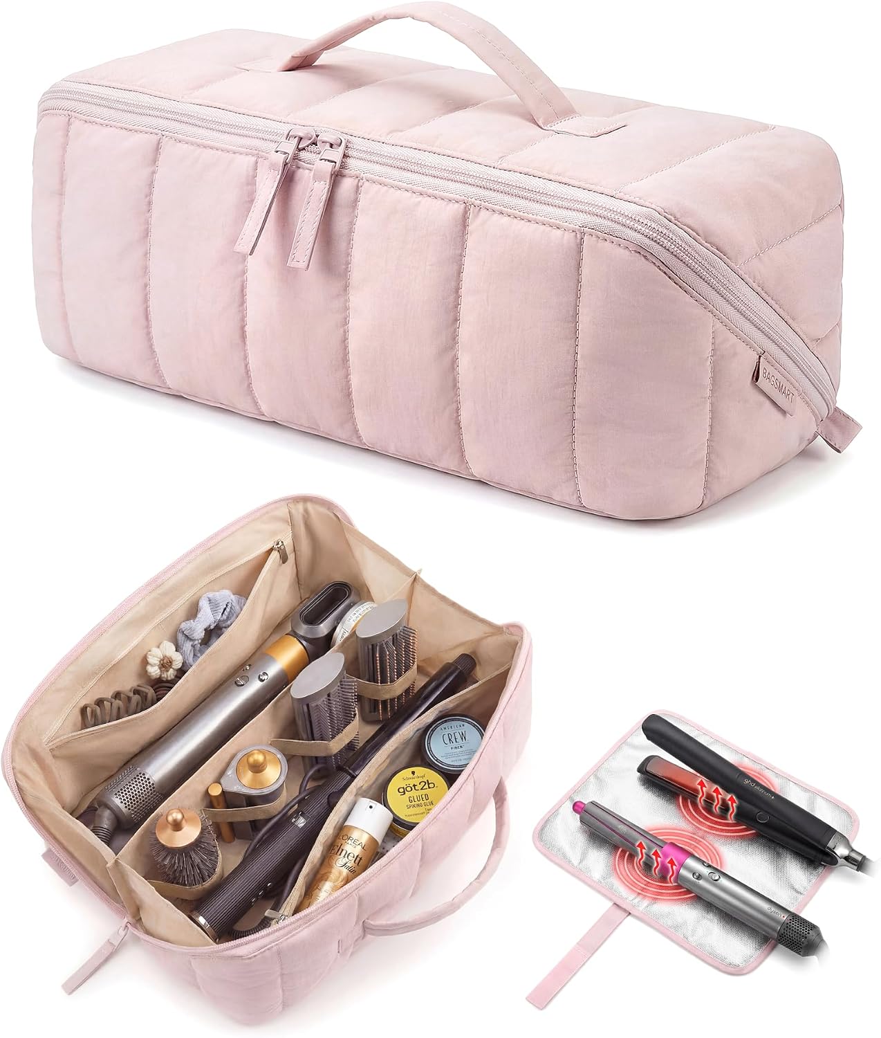 Hair Tool Organizer Travel Bag - Compatible with Dyson Airwrap & Shark Hair Dryer | Heat Resistant Mat, Black
