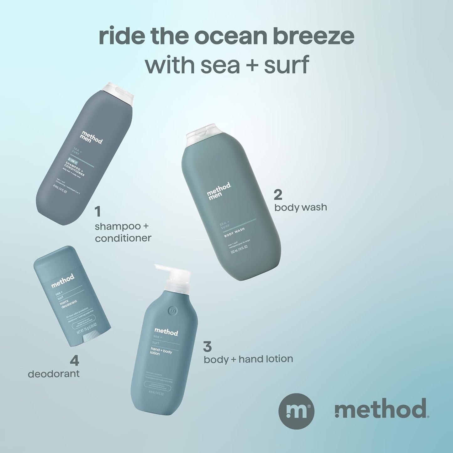 2-in-1 Shampoo and Conditioner for Men - Sea + Surf Formula with Argan & Jojoba Oil | 14 oz, Pack of 3